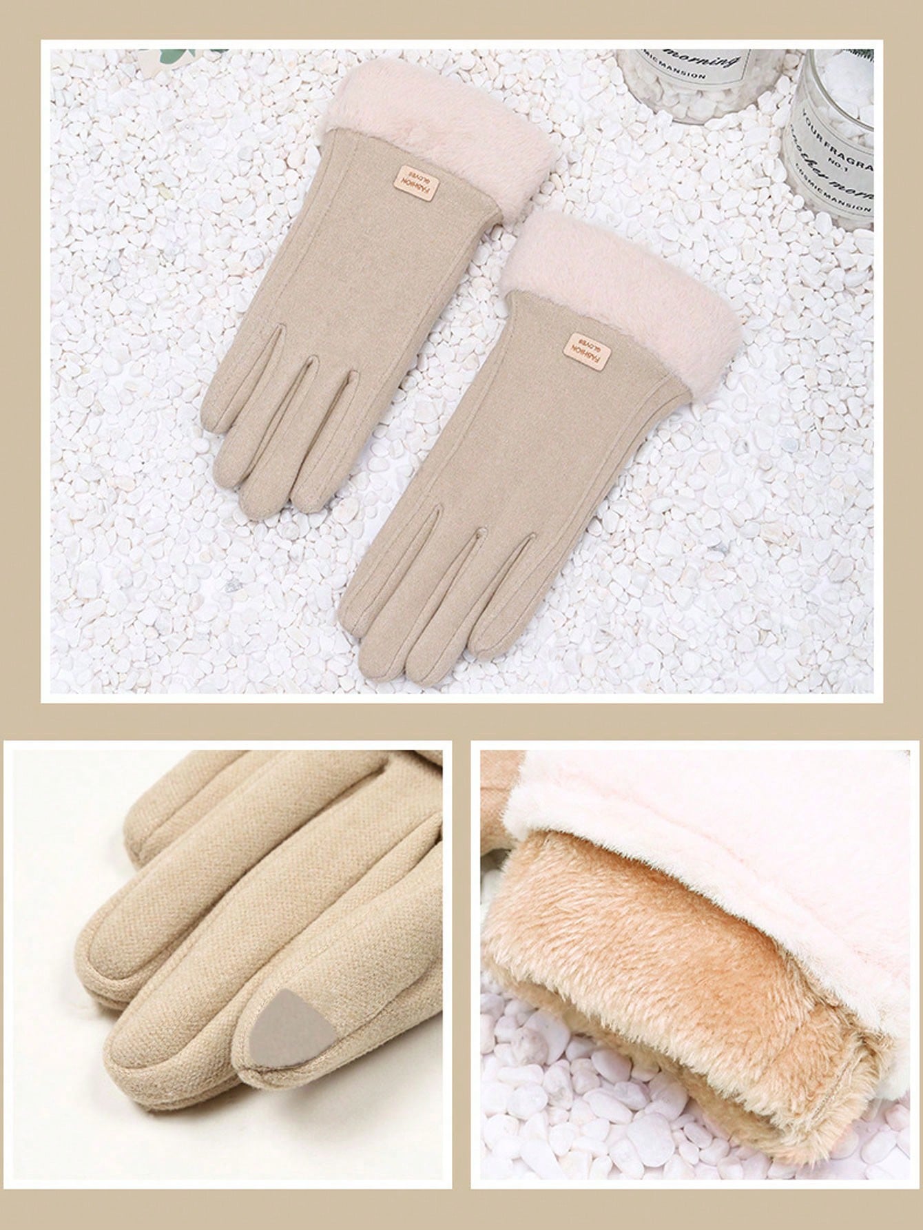 1 Pair Winter Warm Gloves For Women, Plush And Thickened Cold Resistant Gloves, Riding Windproof Suede Touch Screen Gloves, Fashionable Self Heating Outdoor Gloves For Ladies Student Thermal Leisure Split Finger Gloves