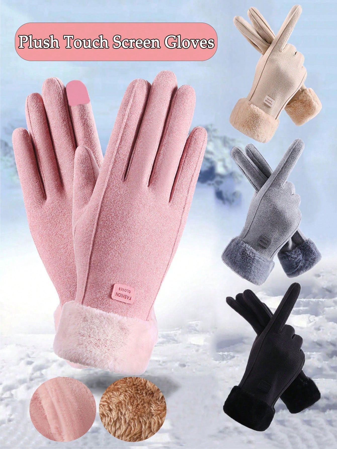 1 Pair Winter Warm Gloves For Women, Plush And Thickened Cold Resistant Gloves, Riding Windproof Suede Touch Screen Gloves, Fashionable Self Heating Outdoor Gloves For Ladies Student Thermal Leisure Split Finger Gloves