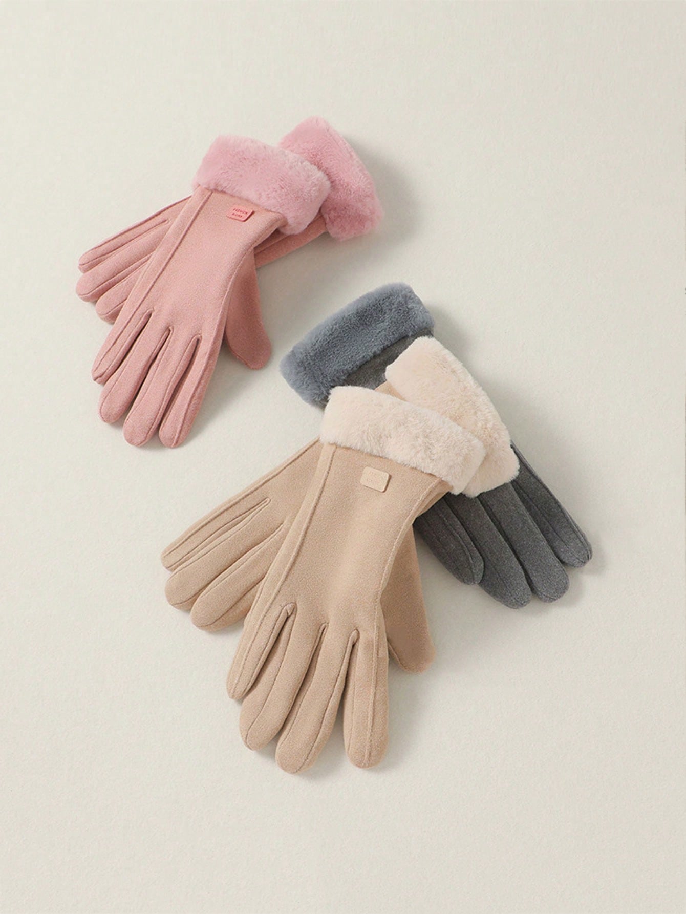 1 Pair Winter Warm Gloves For Women, Plush And Thickened Cold Resistant Gloves, Riding Windproof Suede Touch Screen Gloves, Fashionable Self Heating Outdoor Gloves For Ladies Student Thermal Leisure Split Finger Gloves