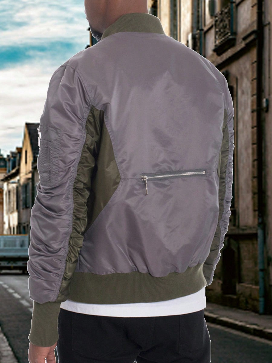 Men Zip Up Two Tone  Scrunch Velour Bomber Jacket Streetwear Windbreaker