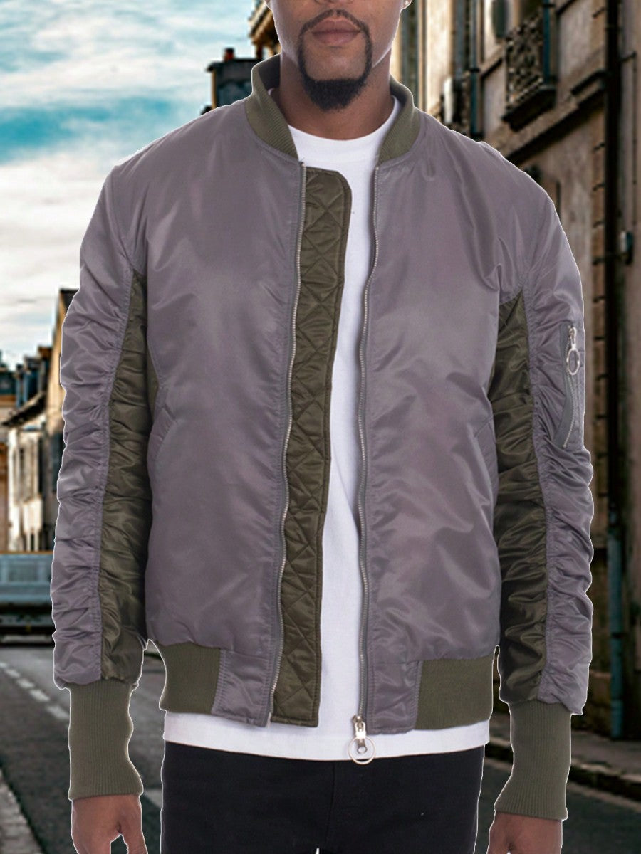 Men Zip Up Two Tone  Scrunch Velour Bomber Jacket Streetwear Windbreaker