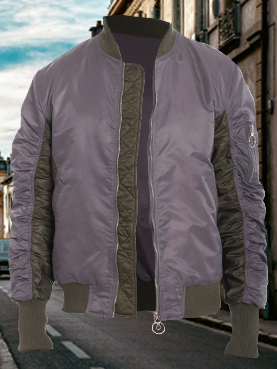 Men Zip Up Two Tone  Scrunch Velour Bomber Jacket Streetwear Windbreaker
