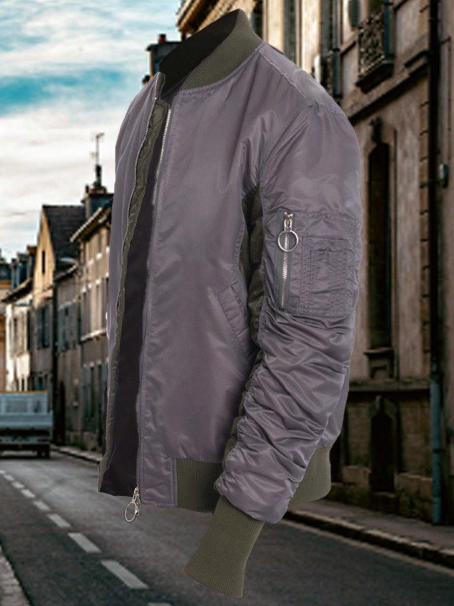 Men Zip Up Two Tone  Scrunch Velour Bomber Jacket Streetwear Windbreaker