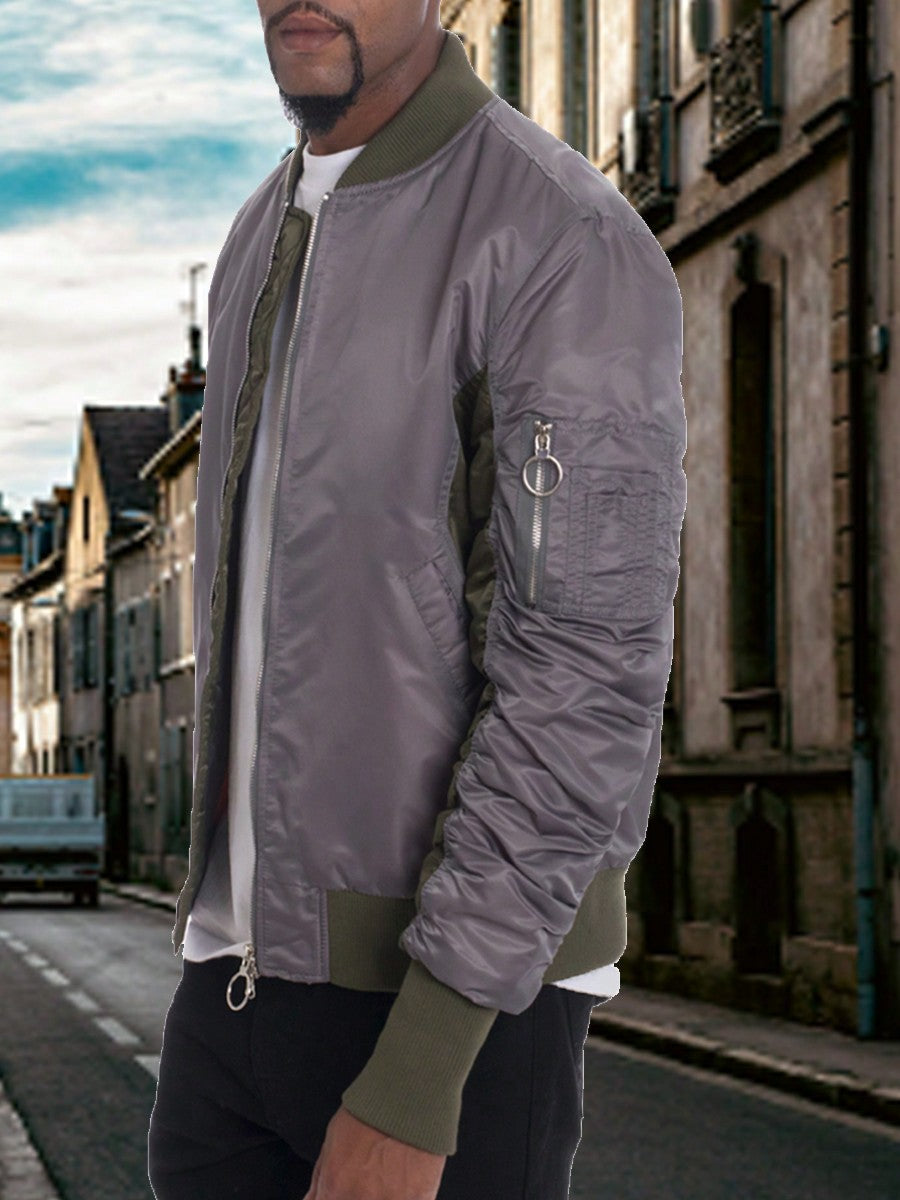 Men Zip Up Two Tone  Scrunch Velour Bomber Jacket Streetwear Windbreaker