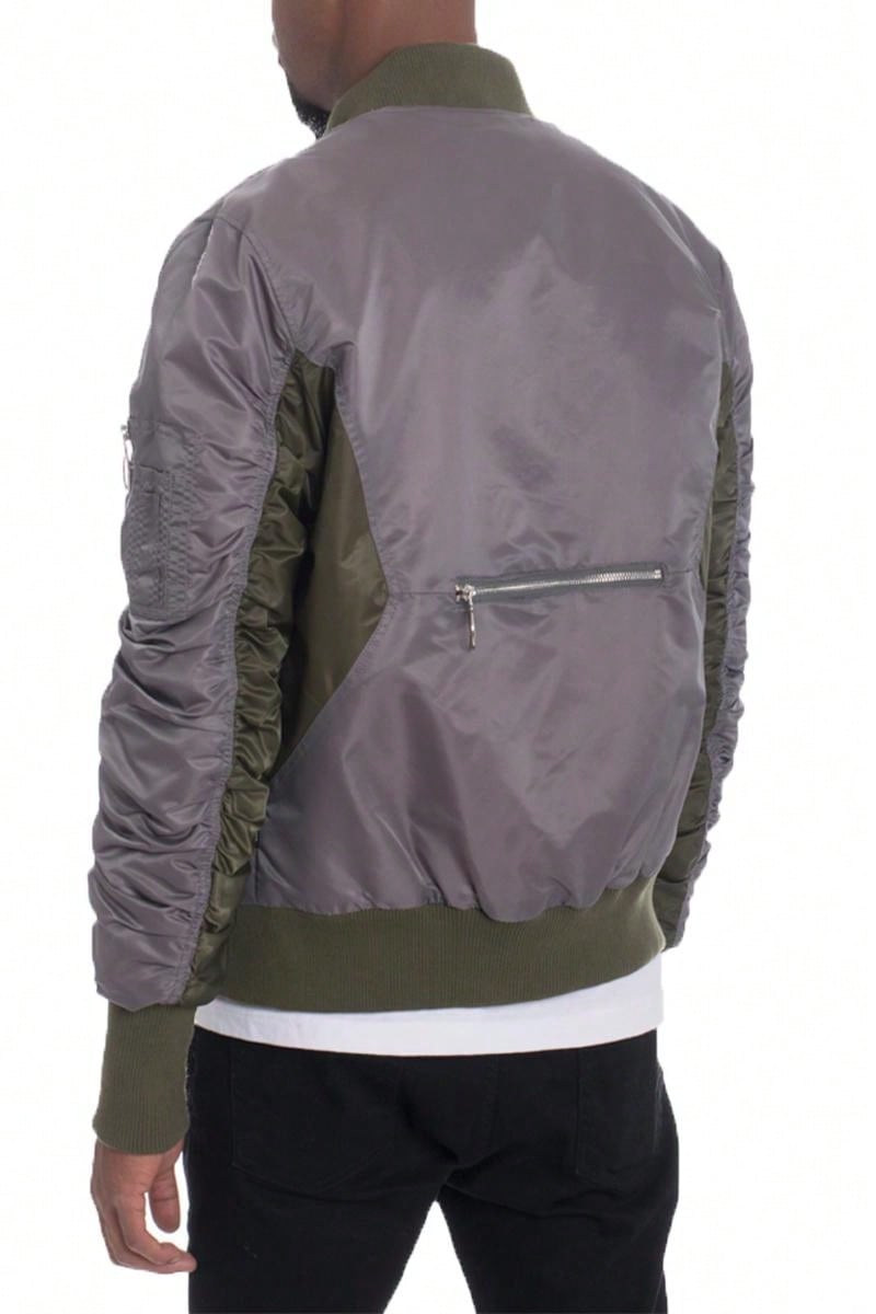 Men Zip Up Two Tone  Scrunch Velour Bomber Jacket Streetwear Windbreaker