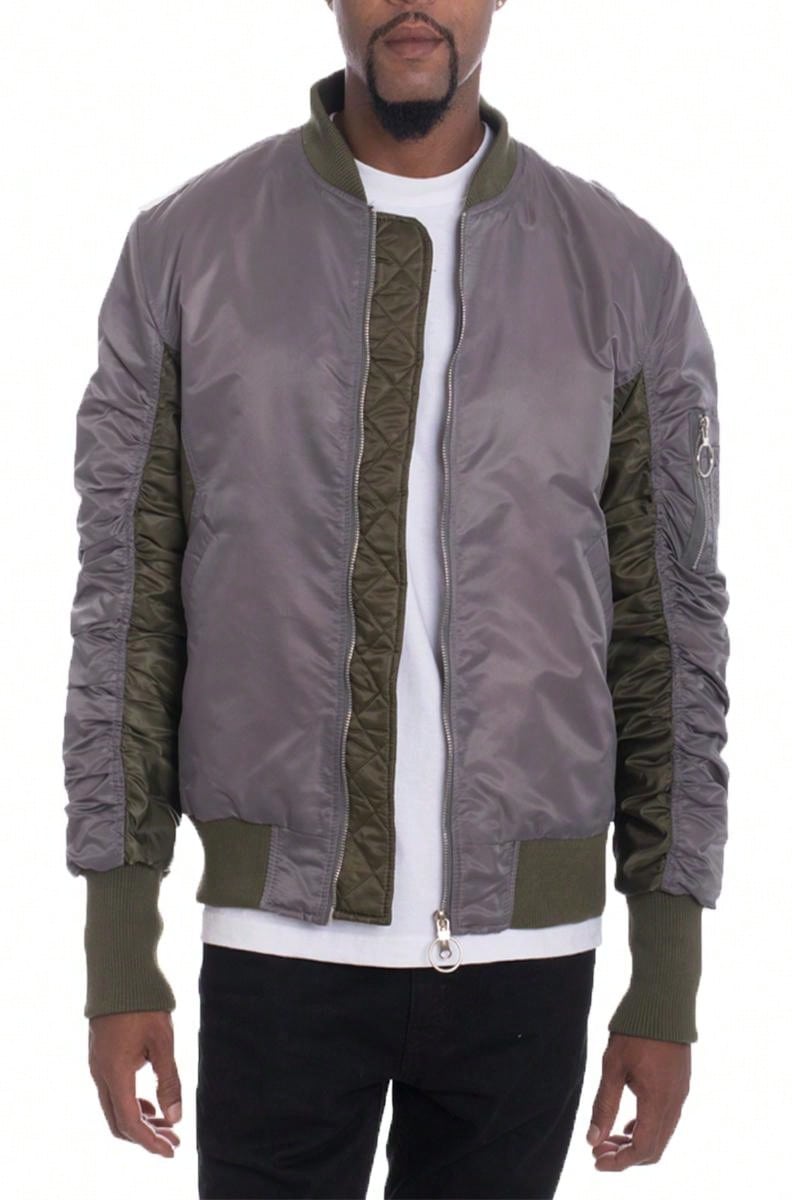 Men Zip Up Two Tone  Scrunch Velour Bomber Jacket Streetwear Windbreaker
