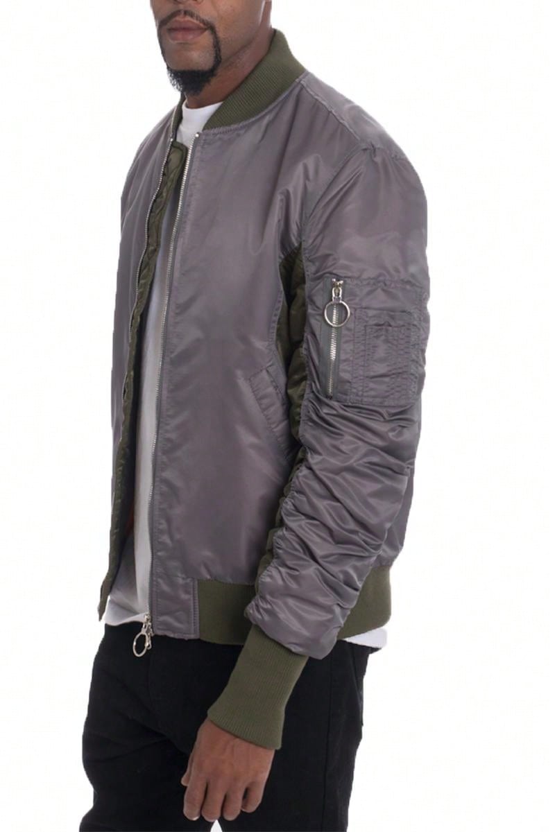 Men Zip Up Two Tone  Scrunch Velour Bomber Jacket Streetwear Windbreaker