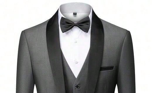 Men 380 Grams TR Elastic Fabric 3 Pieces Set Formal Slim Fit Tuxedo Prom Suit Male Groom Wedding Blazers High Quality Groomsman Luxury Dress Jacket Coat Pants Vest Business Banquet Party Suit