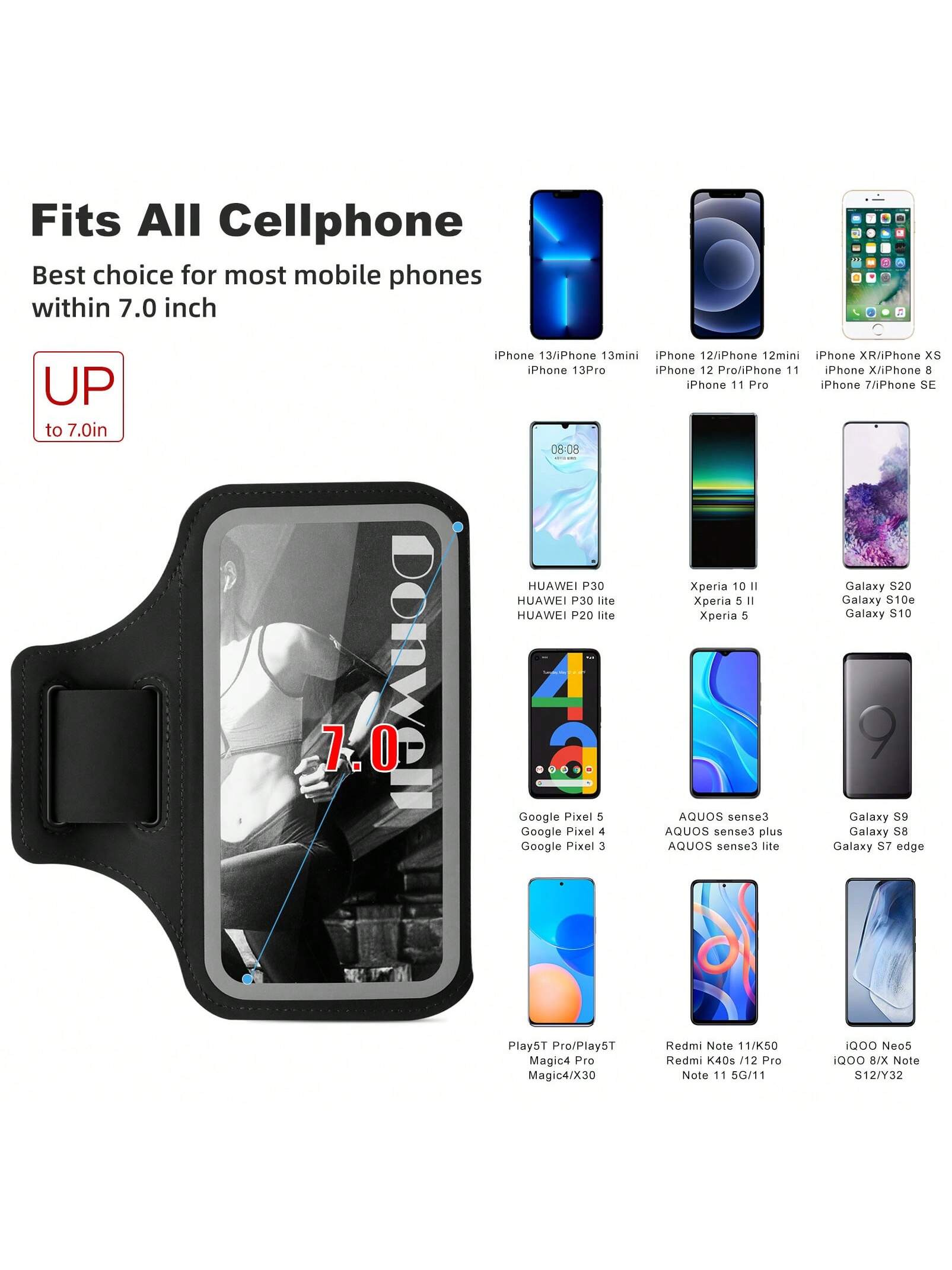 7.0inch Sports Arm Band Running Jogging Gym Arm Band Pouch Bag Cell Phone Holder Case For All IPhone, IPad,Android Phone,And Most Smartphone Gifts For Family,Friends,Kids,Birthday,Christmas, Winter, Girlfriend,Boyfriend