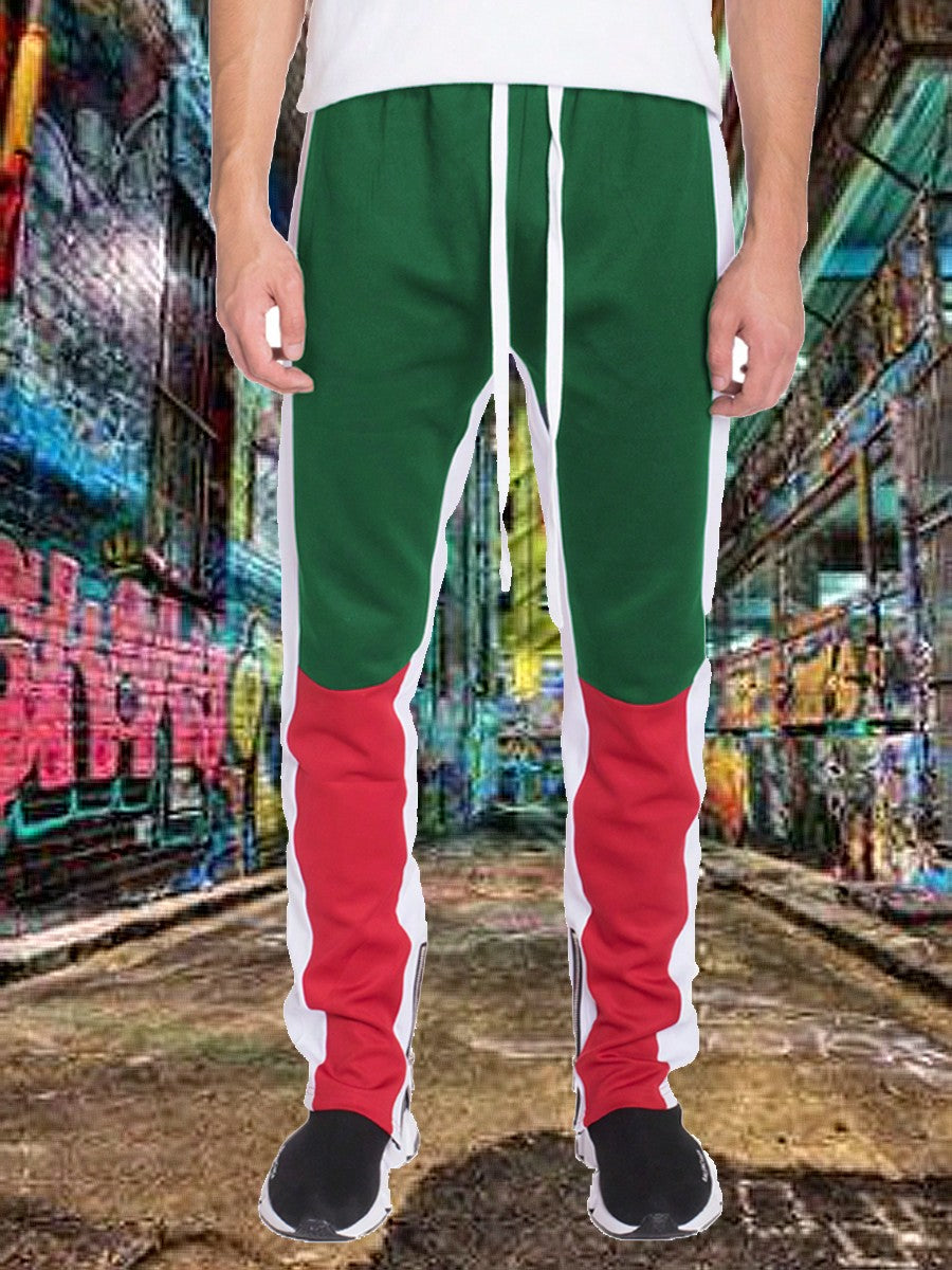 Mens Color Block Three Colorblock Track Pants With Ankle Zipper Casual Streetwear Bottoms