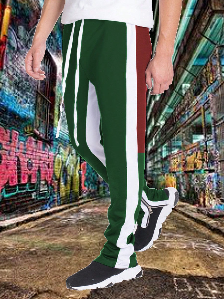 Mens Color Block Three Colorblock Track Pants With Ankle Zipper Casual Streetwear Bottoms