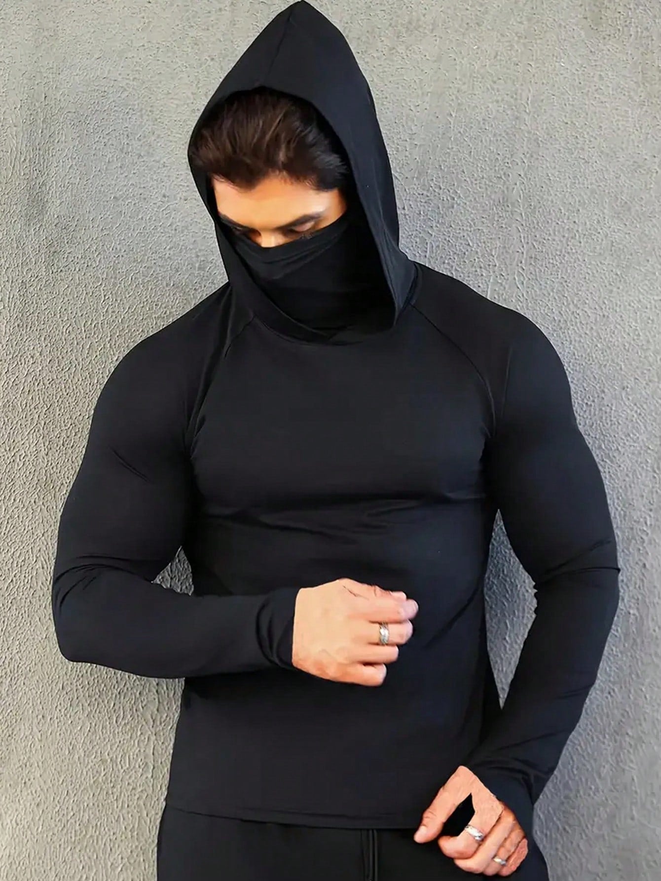 Men's Breathable Athletic Fitted Balaclava Hoodie, Long Sleeve Quick-Dry Top Suitable For Running, Fitness