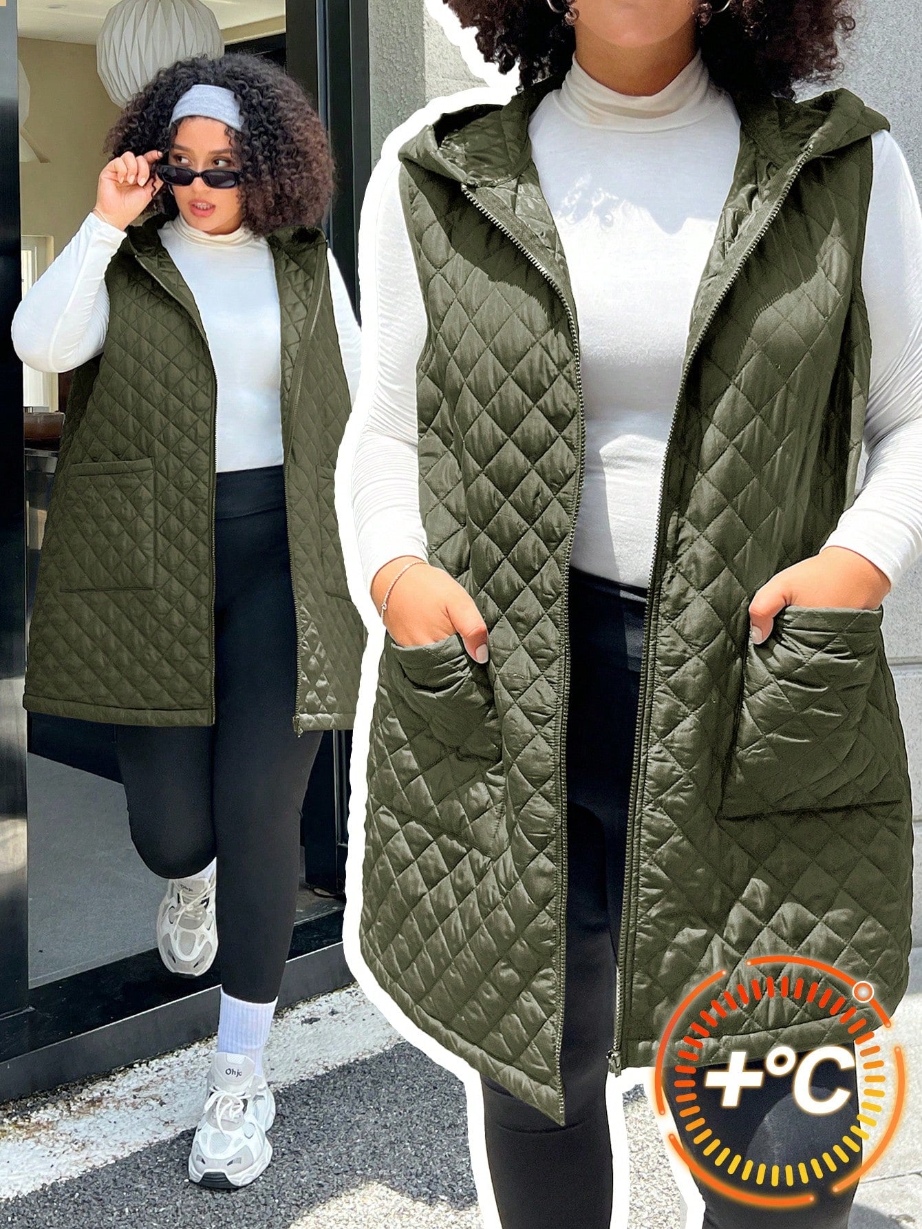 EZwear Plus Size Women Army Green Mid-Length Padded Coat