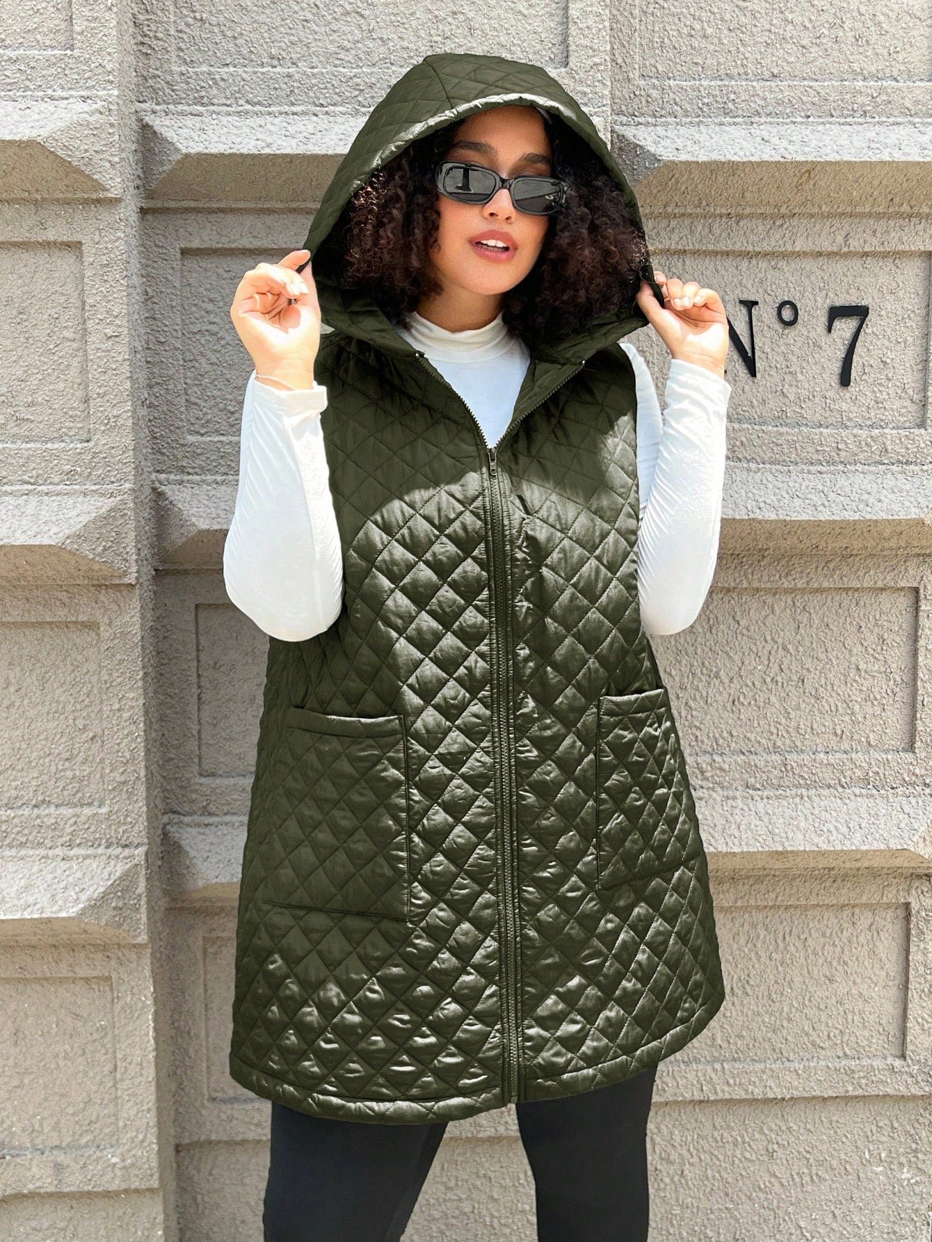 EZwear Plus Size Women Army Green Mid-Length Padded Coat