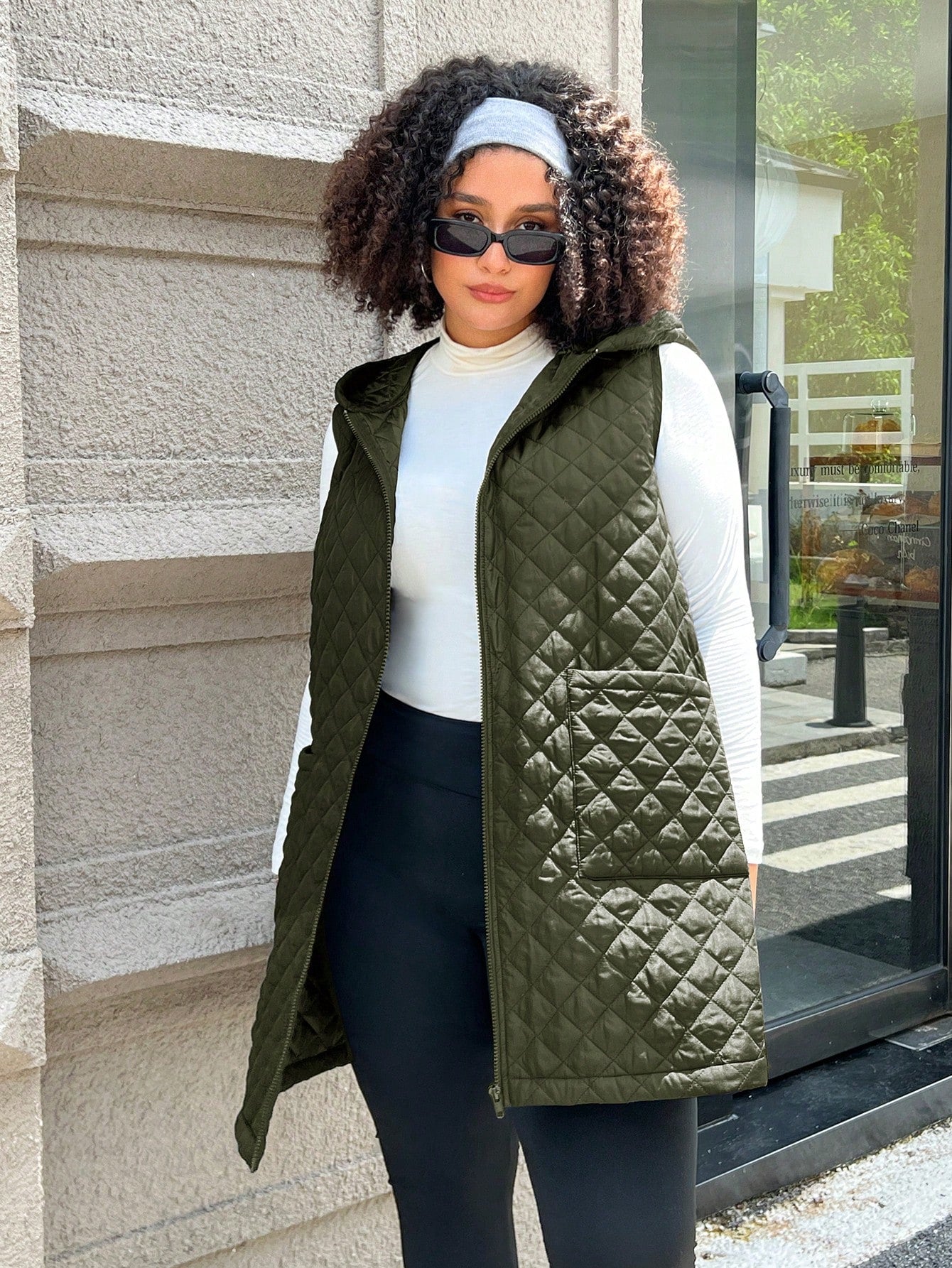 EZwear Plus Size Women Army Green Mid-Length Padded Coat