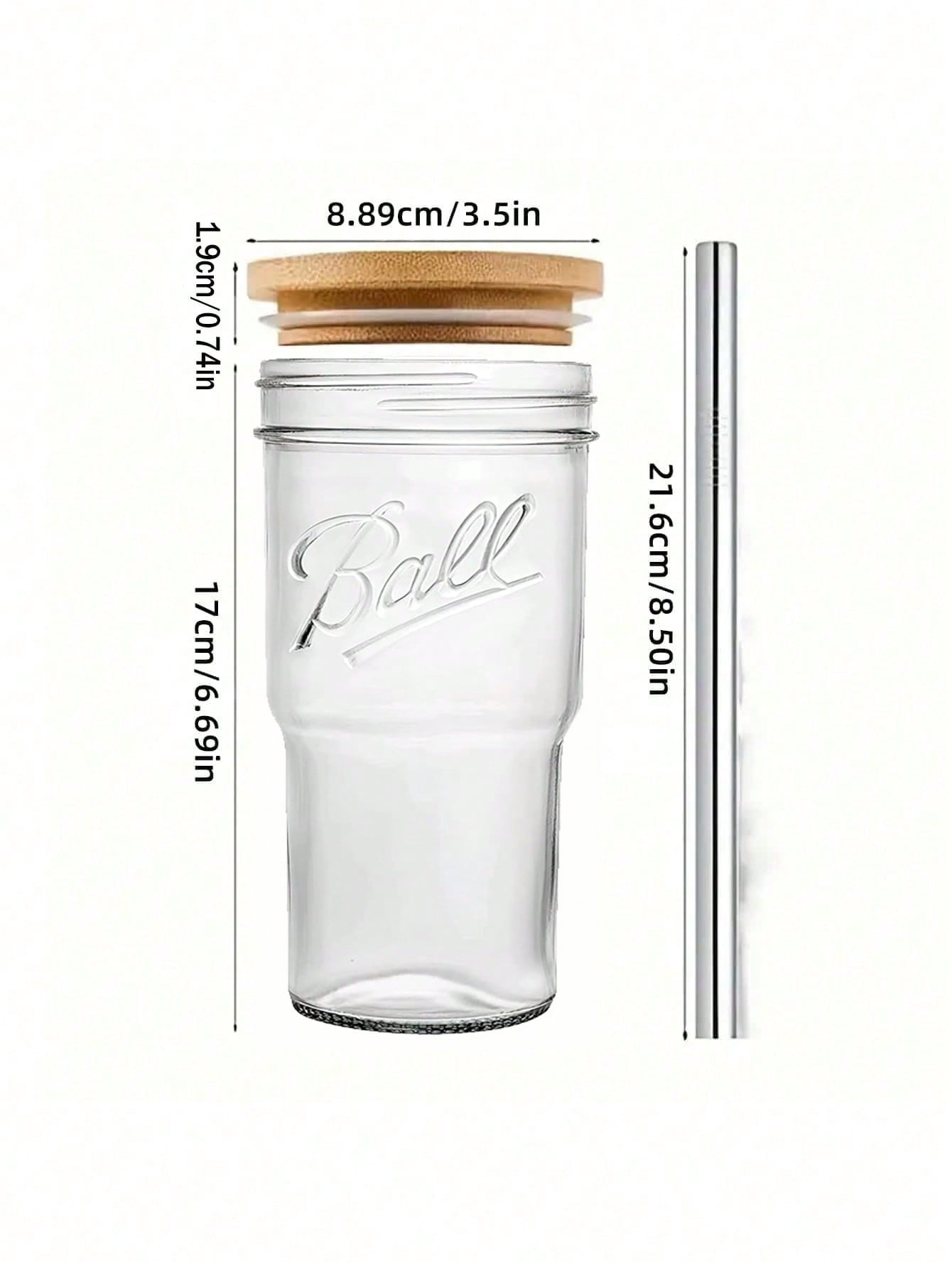 1pc Car Straw Milk Tea Cup, With A Wooden Lid Glass, Cold Drink Drink Glass Juice Bottle