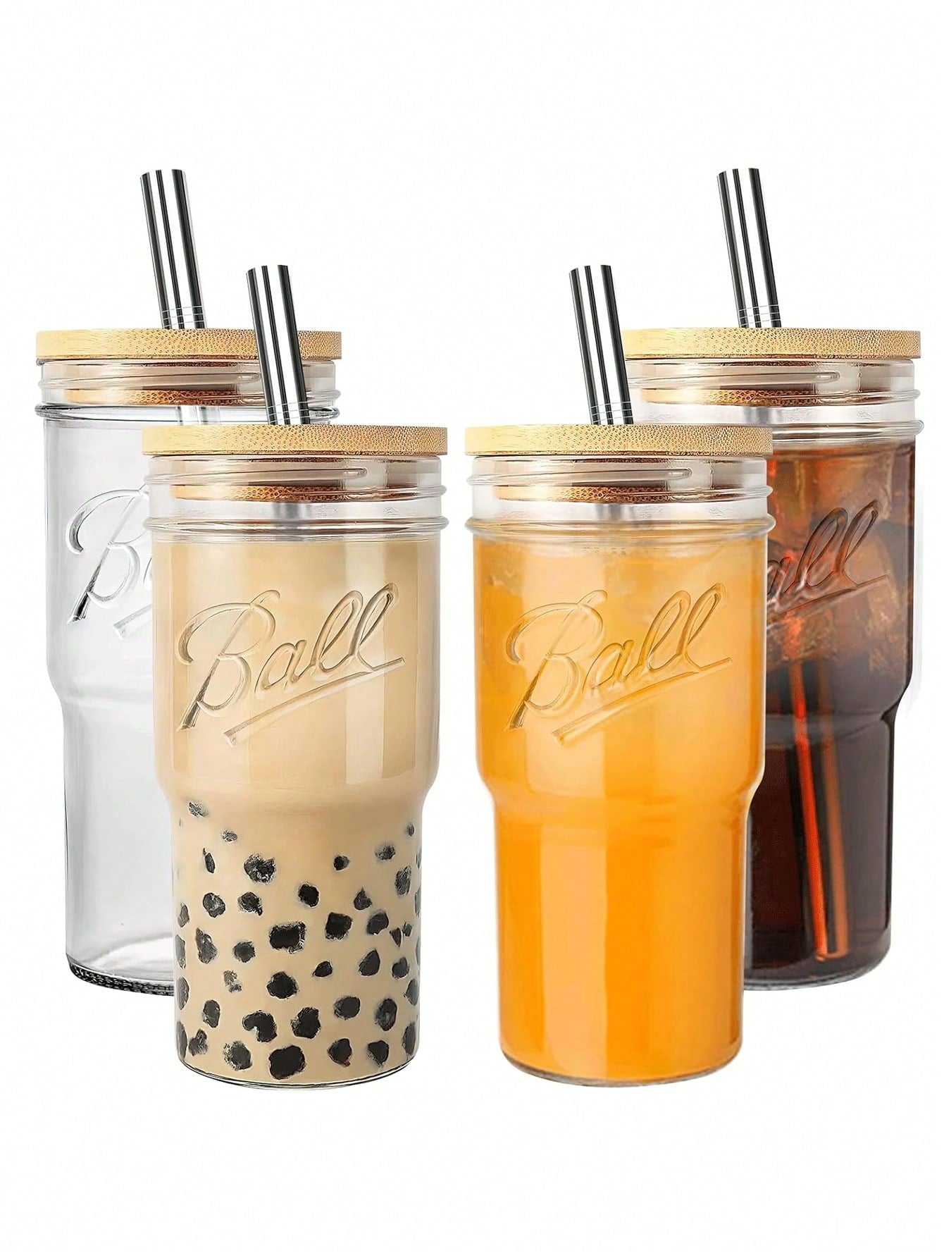 1pc Car Straw Milk Tea Cup, With A Wooden Lid Glass, Cold Drink Drink Glass Juice Bottle