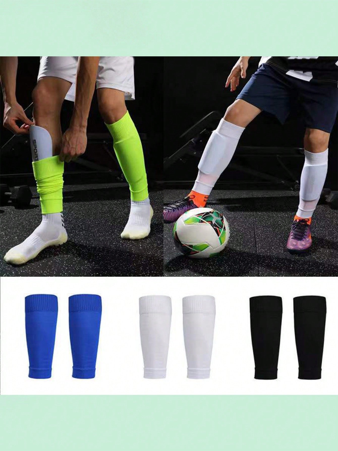 2 Pairs Mens Grip Soccer Socks And 2 Pairs Shin Sleeves With 2 Packs Sport Tape, Soccer Game Set 6 Pcs.