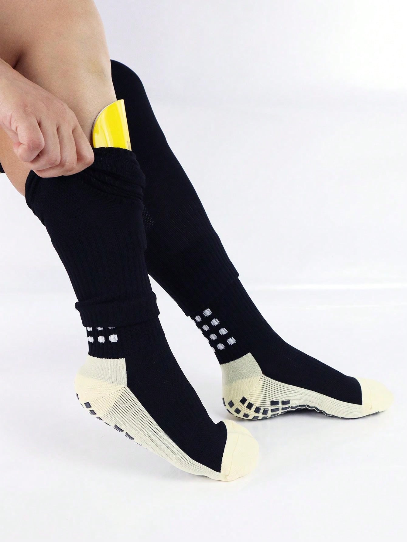 2 Pairs Mens Grip Soccer Socks And 2 Pairs Shin Sleeves With 2 Packs Sport Tape, Soccer Game Set 6 Pcs.