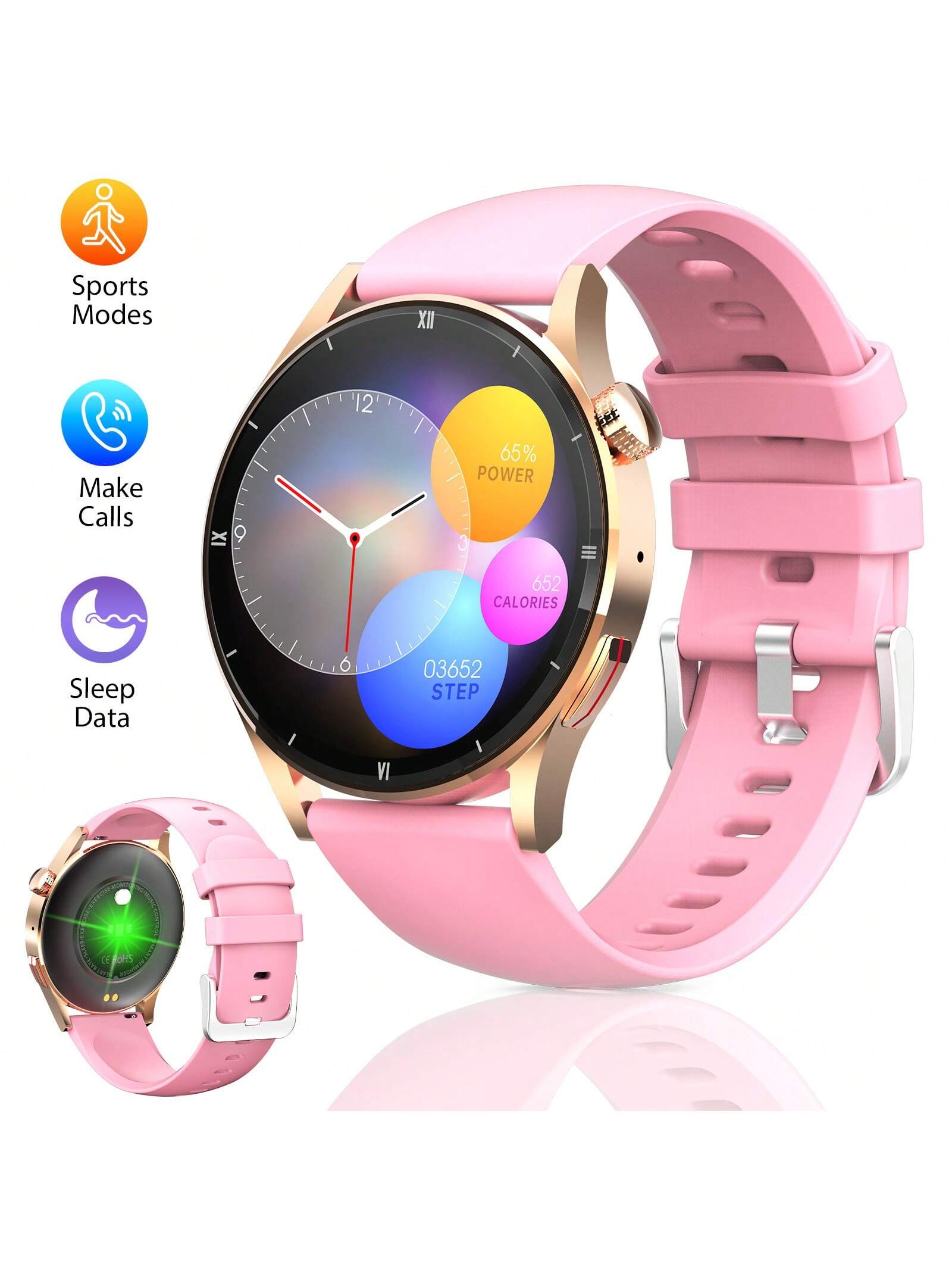 EIGIIS Fashion Smart Watch For Women With 1.32" HD Full Touch Color Screen Bluetooth Answer/Make Call Sleep Tracking Fitness Tracker Pedometer Heart Rate Monitor For IOS And Android Phones, For Indoor And Outdoor Exercise