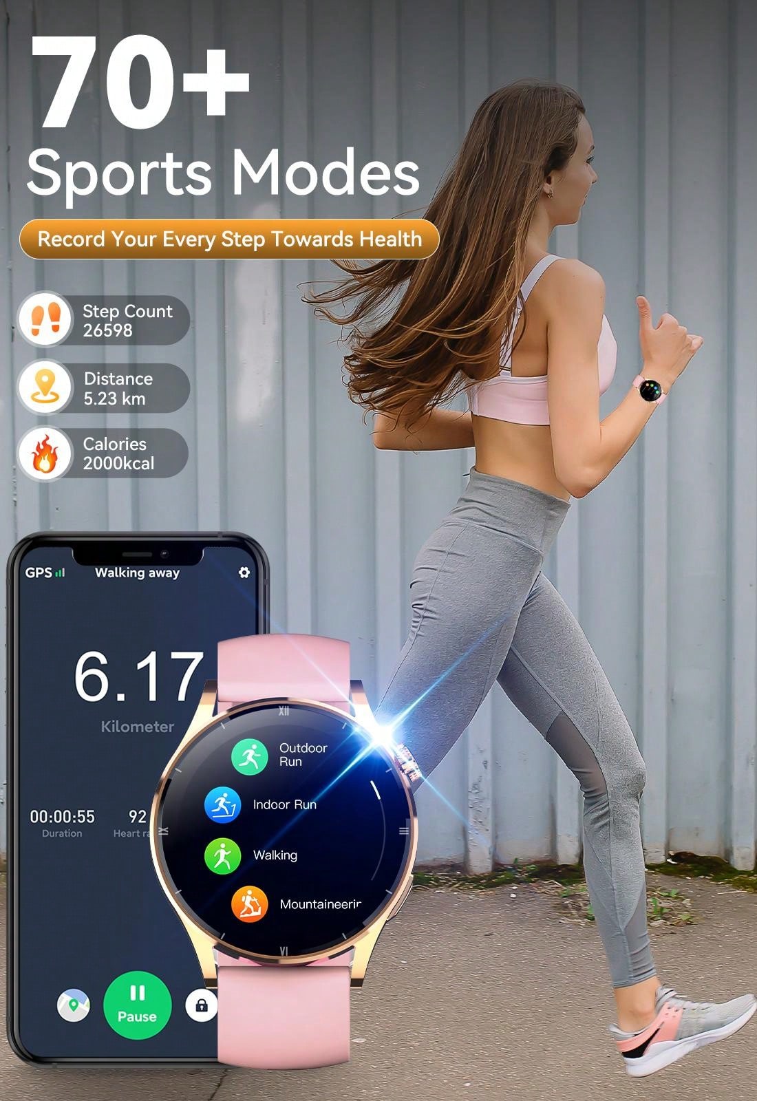 EIGIIS Fashion Smart Watch For Women With 1.32" HD Full Touch Color Screen Bluetooth Answer/Make Call Sleep Tracking Fitness Tracker Pedometer Heart Rate Monitor For IOS And Android Phones, For Indoor And Outdoor Exercise