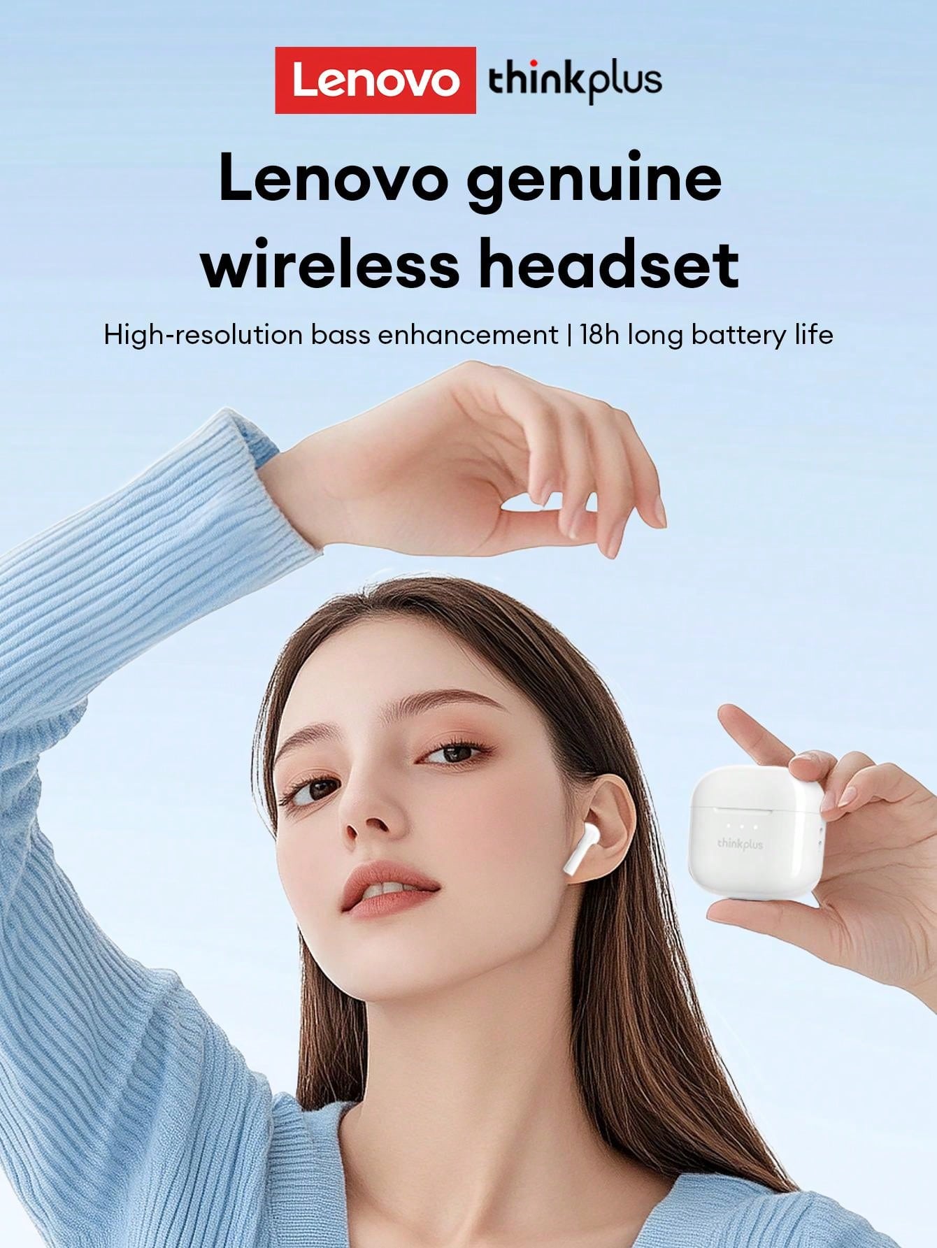 Lenovo LP23 Bluetooth Earphone, In-Ear Design, Stereo Surround Sound, Bass Boost, Dual Mode, HD Mic, Passive Noise Canceling, Compact