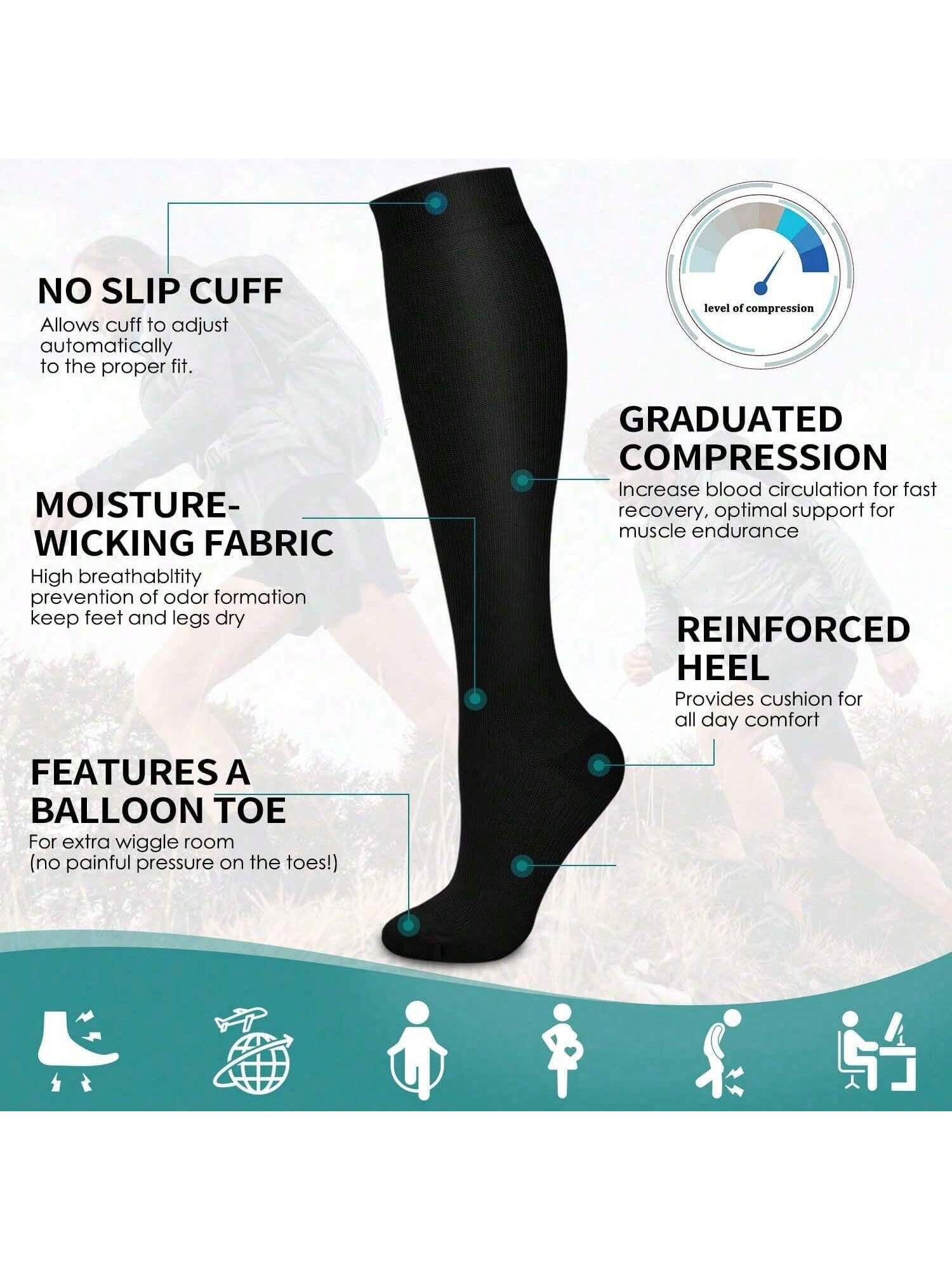 3 Pairs Cycling Compression Socks, Elastic Stockings For Men