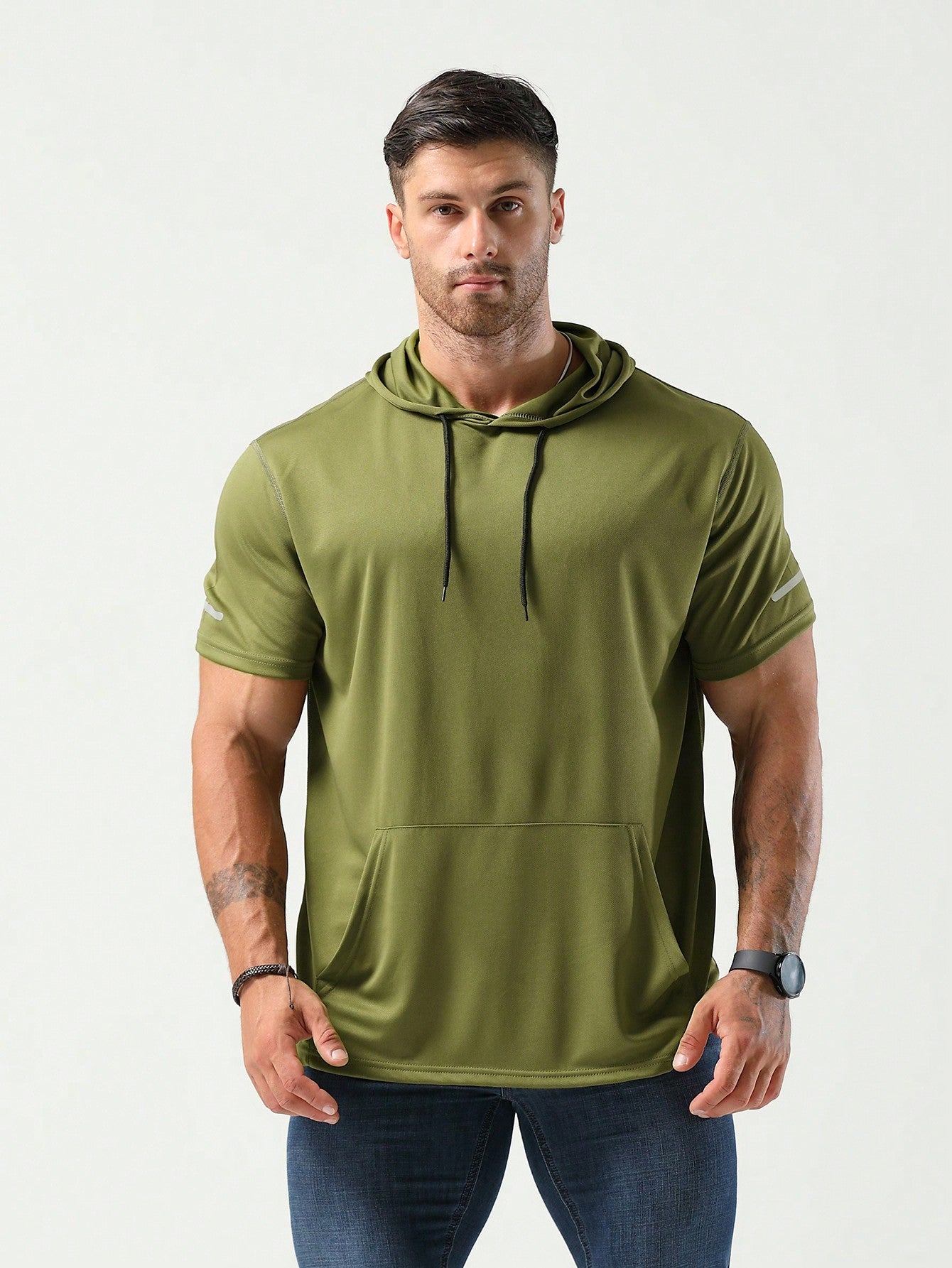 Boyfriend Style Men's Hooded Workout T-Shirts Dry Fit Moisture Wicking Short Sleeve Mesh Athletic T-Shirts Basic T Shirt