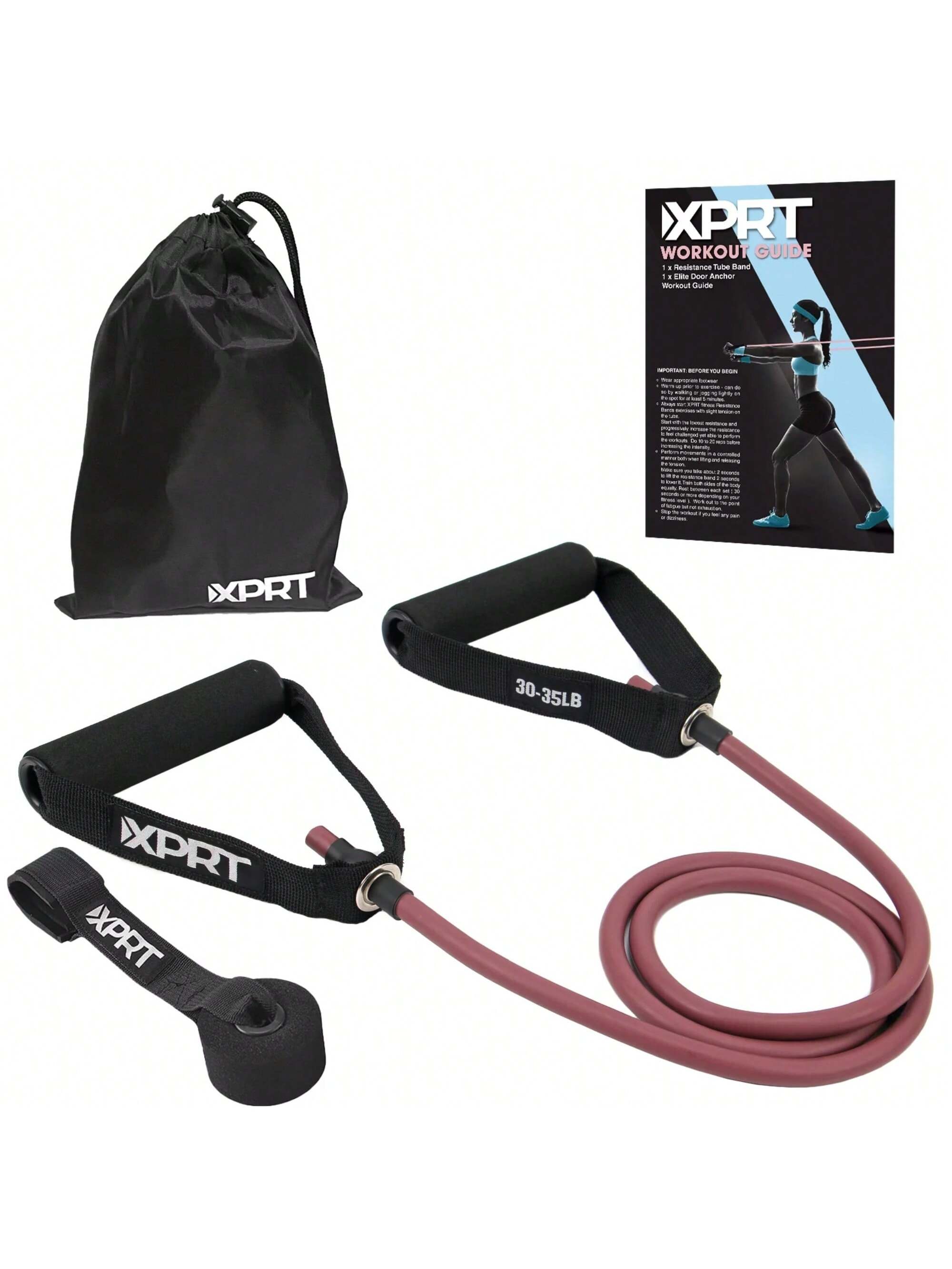 XPRT Fitness Single Resistance Band Home Gym Exercise Band With Handles And Door Anchor 30 Lb.