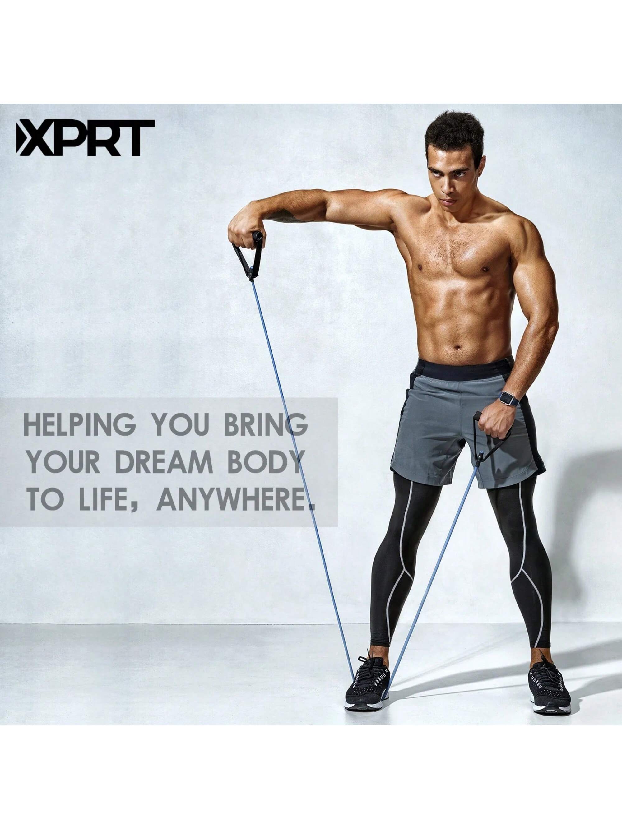 XPRT Fitness Single Resistance Band Home Gym Exercise Band With Handles And Door Anchor 30 Lb.