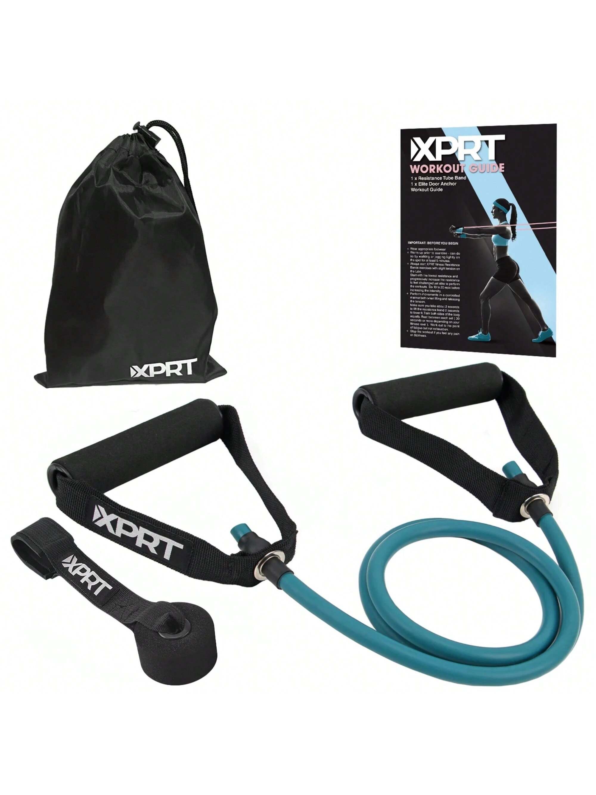 XPRT Fitness Single Resistance Band Home Gym Exercise Band With Handles And Door Anchor 30 Lb.