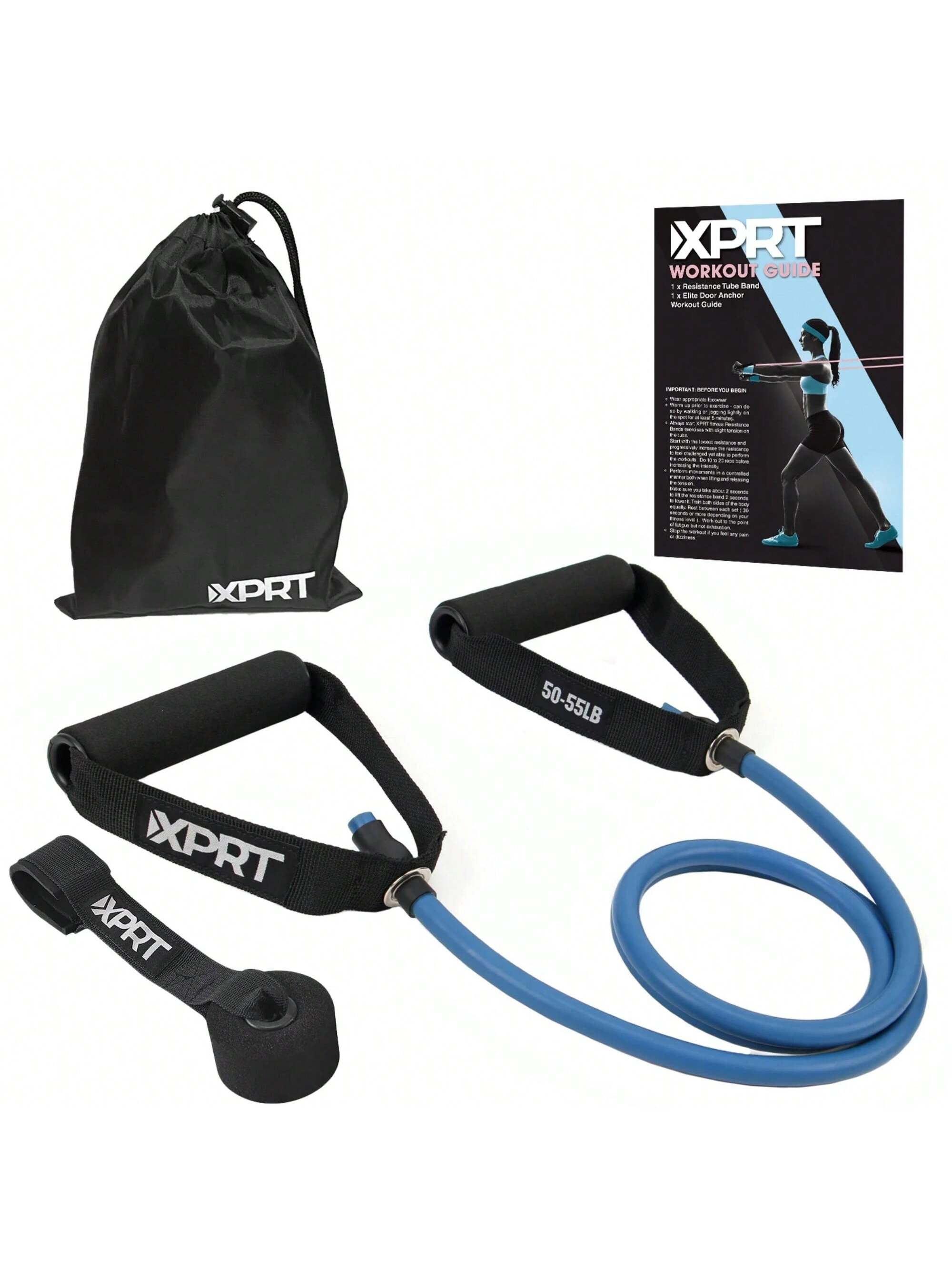 XPRT Fitness Single Resistance Band Home Gym Exercise Band With Handles And Door Anchor 30 Lb.