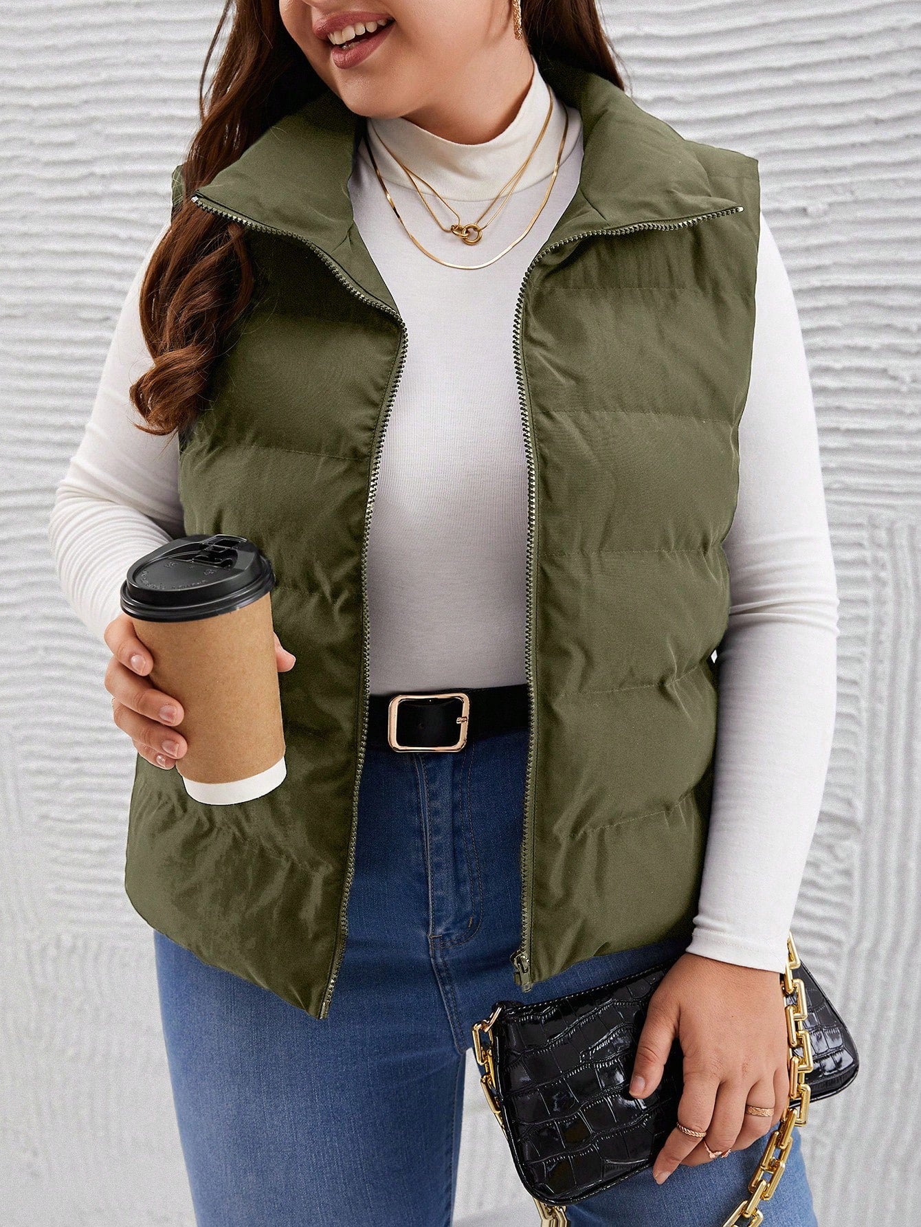 EMERY ROSE Plus Size Women Winter Solid Color Casual Padded Vest Thickened Down Jacket