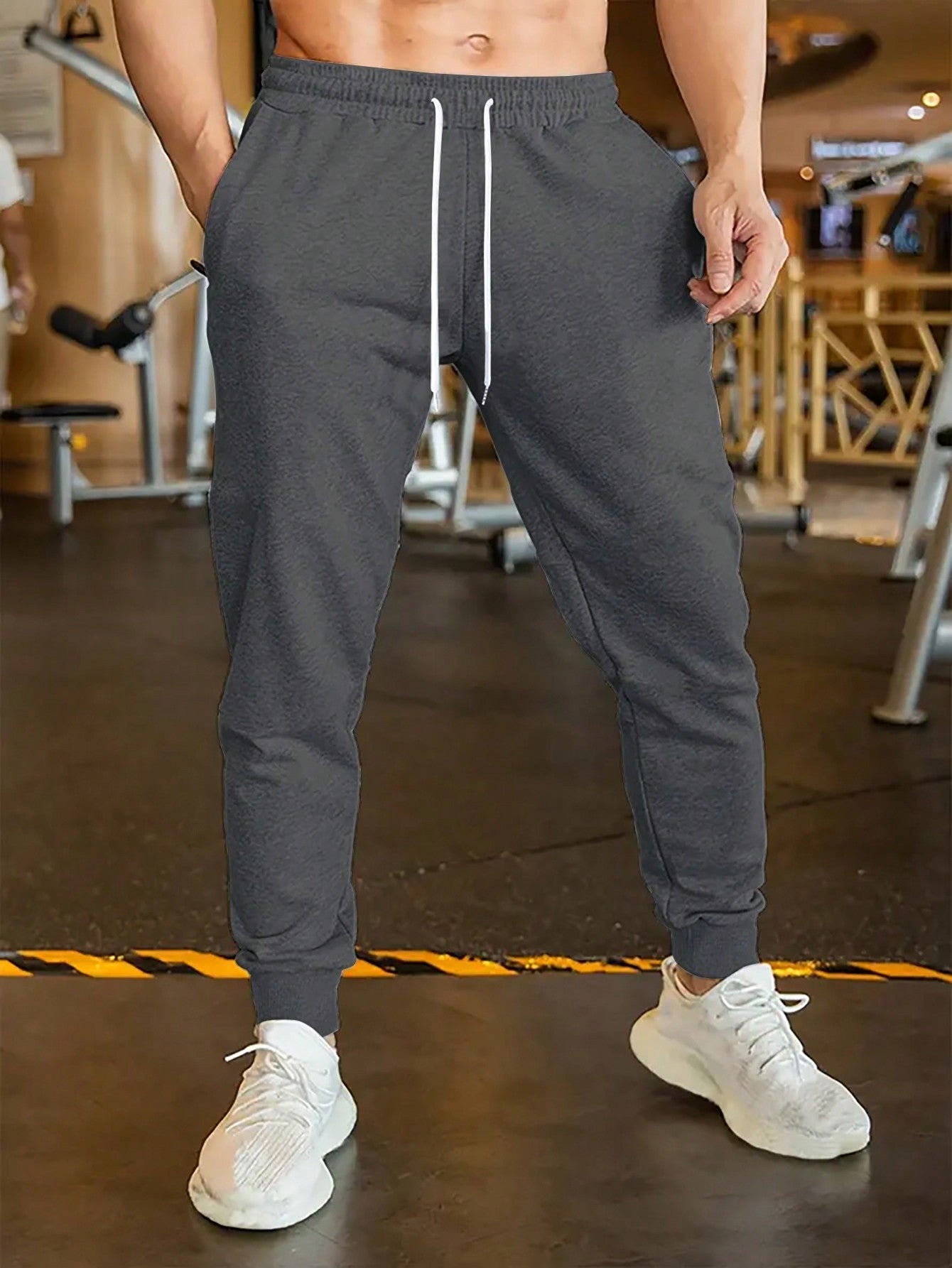 1pc Boyfriend Style Men Casual Running Pants, Drawstring Waist Fitness Workout Athletic Sports Trousers