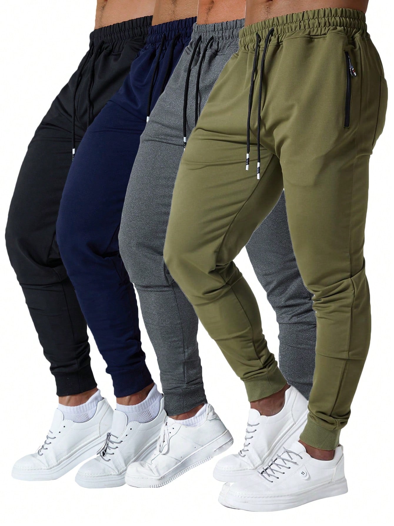 4 Pcs Men's Jogger Sweatpants With Zipped Pockets Slim Fit Drawstring  Athletic Track Pants For Gym Running Workout