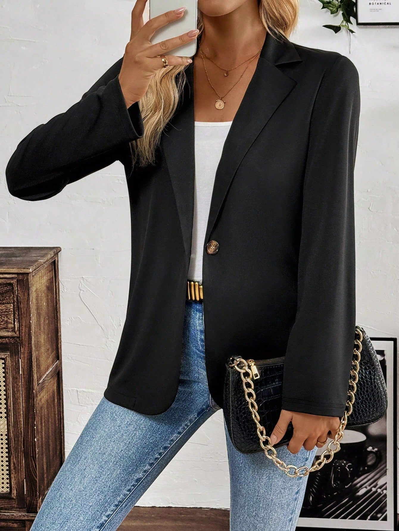 EMERY ROSE Casual Plain Color Blazer Jacket For Autumn