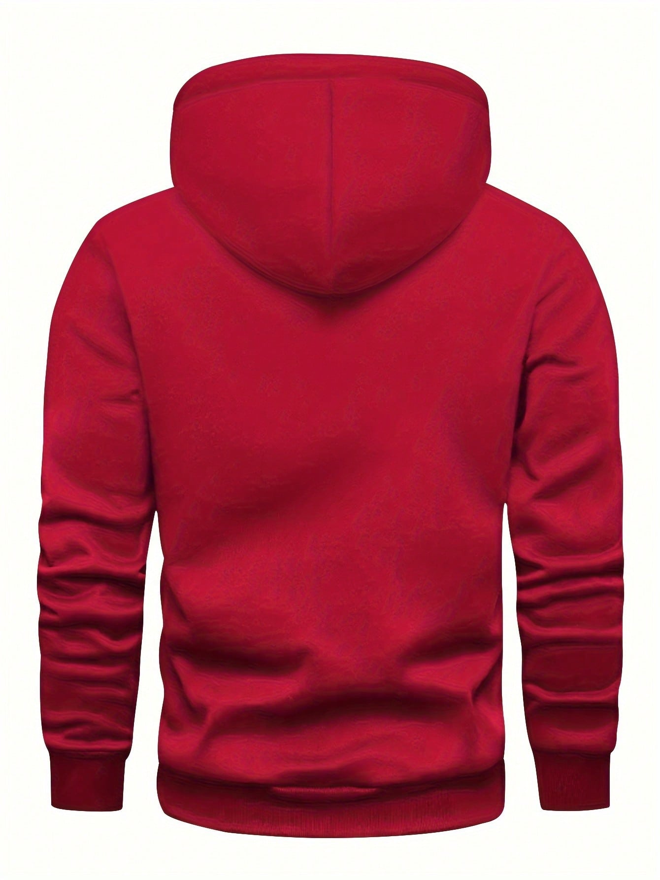 1pc Plain Red Men Jacket, Casual Sports Regular Fit Hooded Zipper Pockets Outdoor Camping Wear