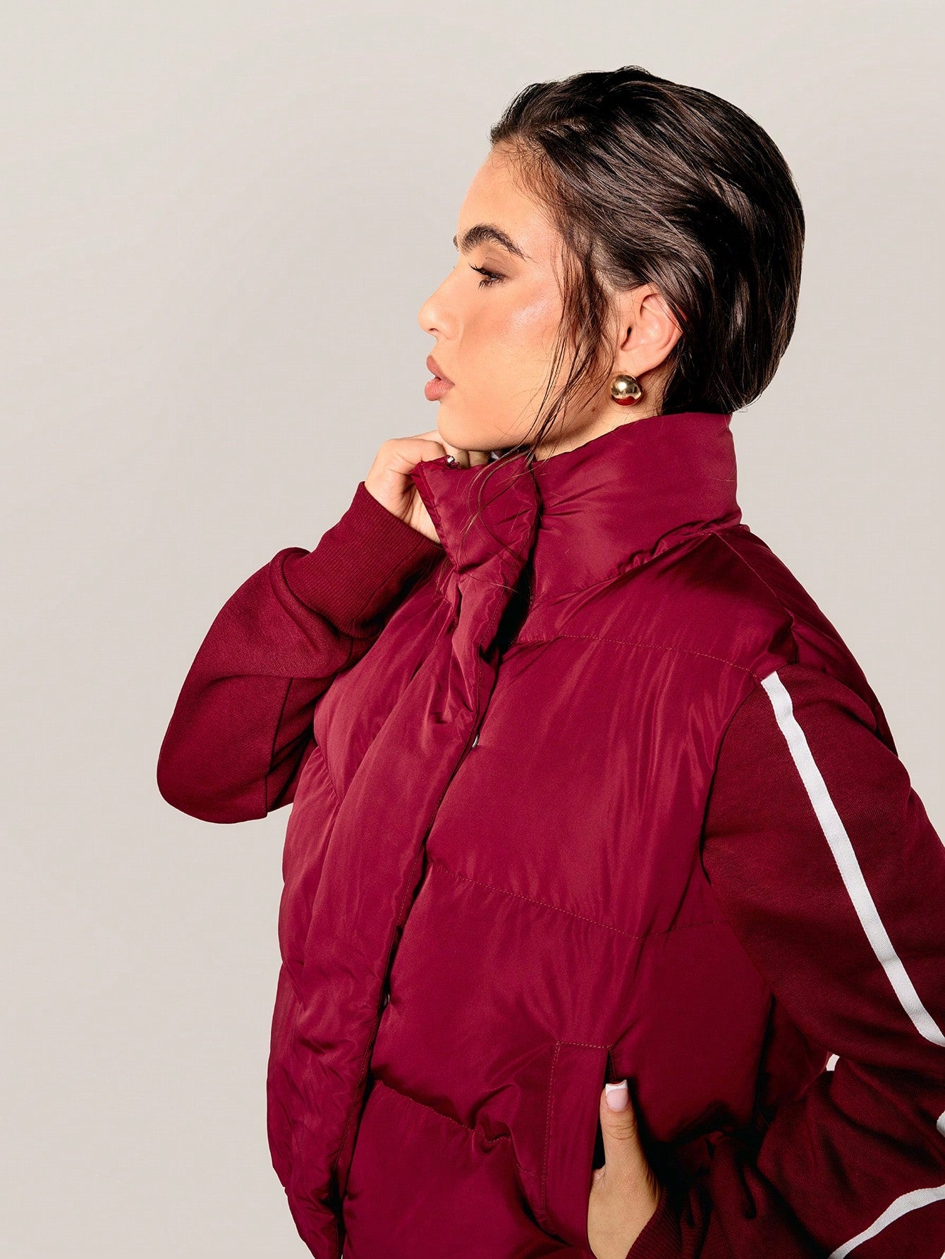 Athîral Burgundy First Red Clothing Stand Collar Daily Clothing Warm Women's Down Jacket Red Winter Down Jacket Festival Casual Clothing Stand Collar Down Jacket Vest Christmas Women Dress