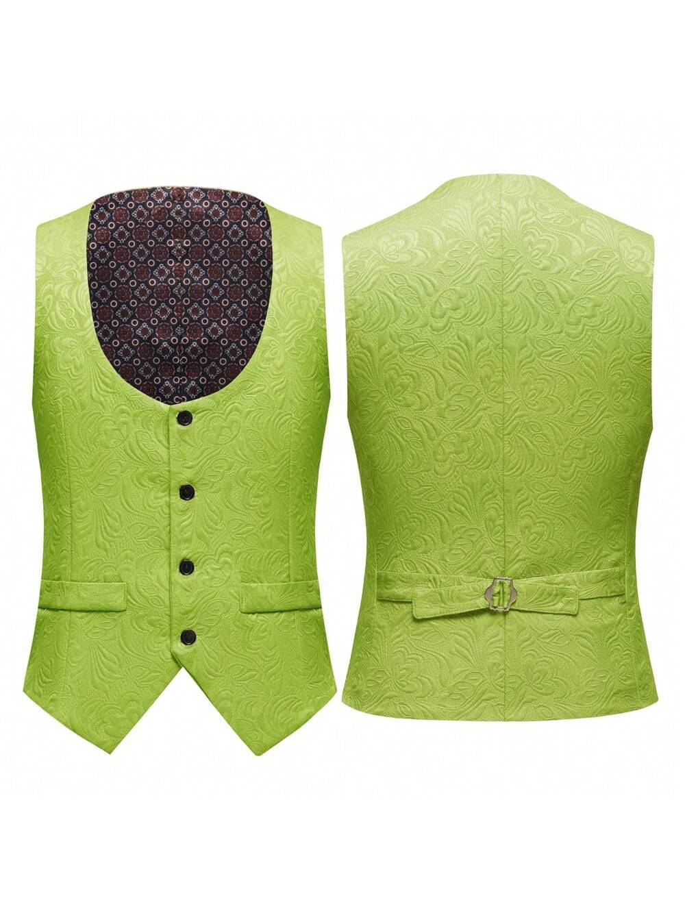 Suits For Men 3 Piece Regular Fit Set With Floral Pattern Blazer Jacket, Waistcoat And Pants For Wedding (Suit Jacket   Pants   Vest)-Green