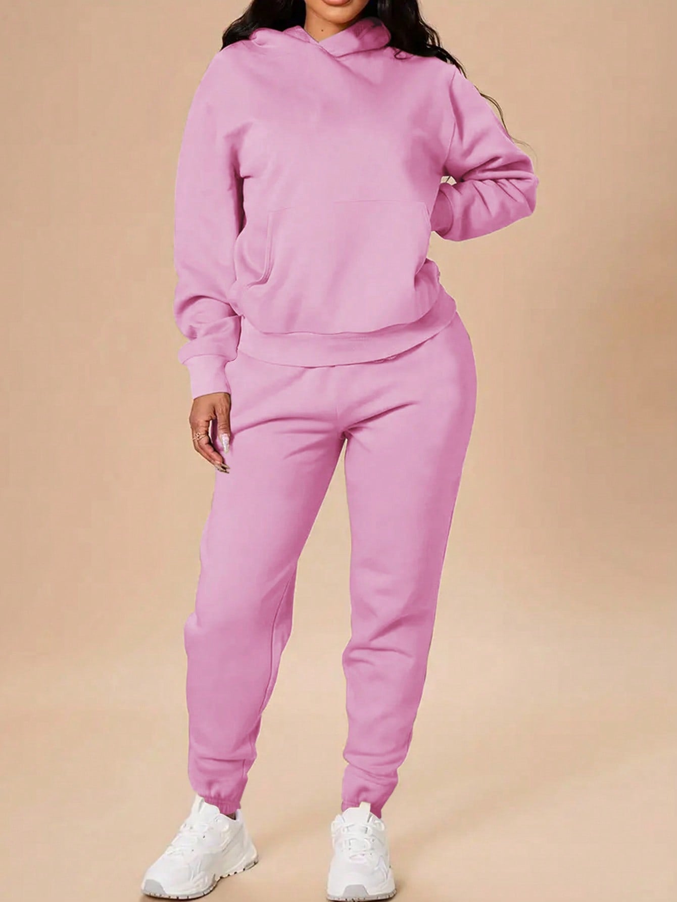 SHEIN EZwear 2pcs/Set Solid Color Long Sleeve Hoodie And Sport Pants