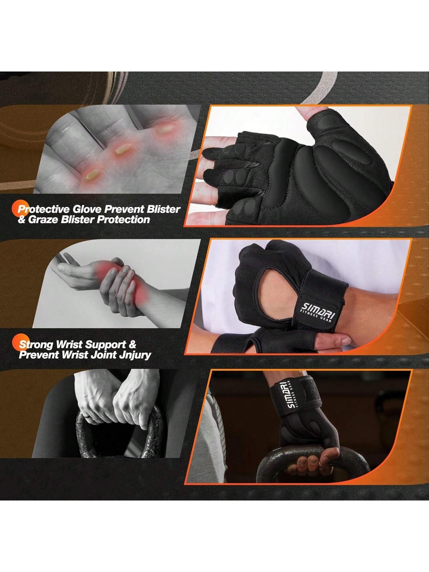 1pair Wrist Wrapped Supportive, Durable Non-Slip Fitness Gloves, Suitable For Weightlifting, Training, Workout, Hanging, Pull-Ups, Half-Finger Comfortable Gym Gloves For Men And Women, Full Palm Protection