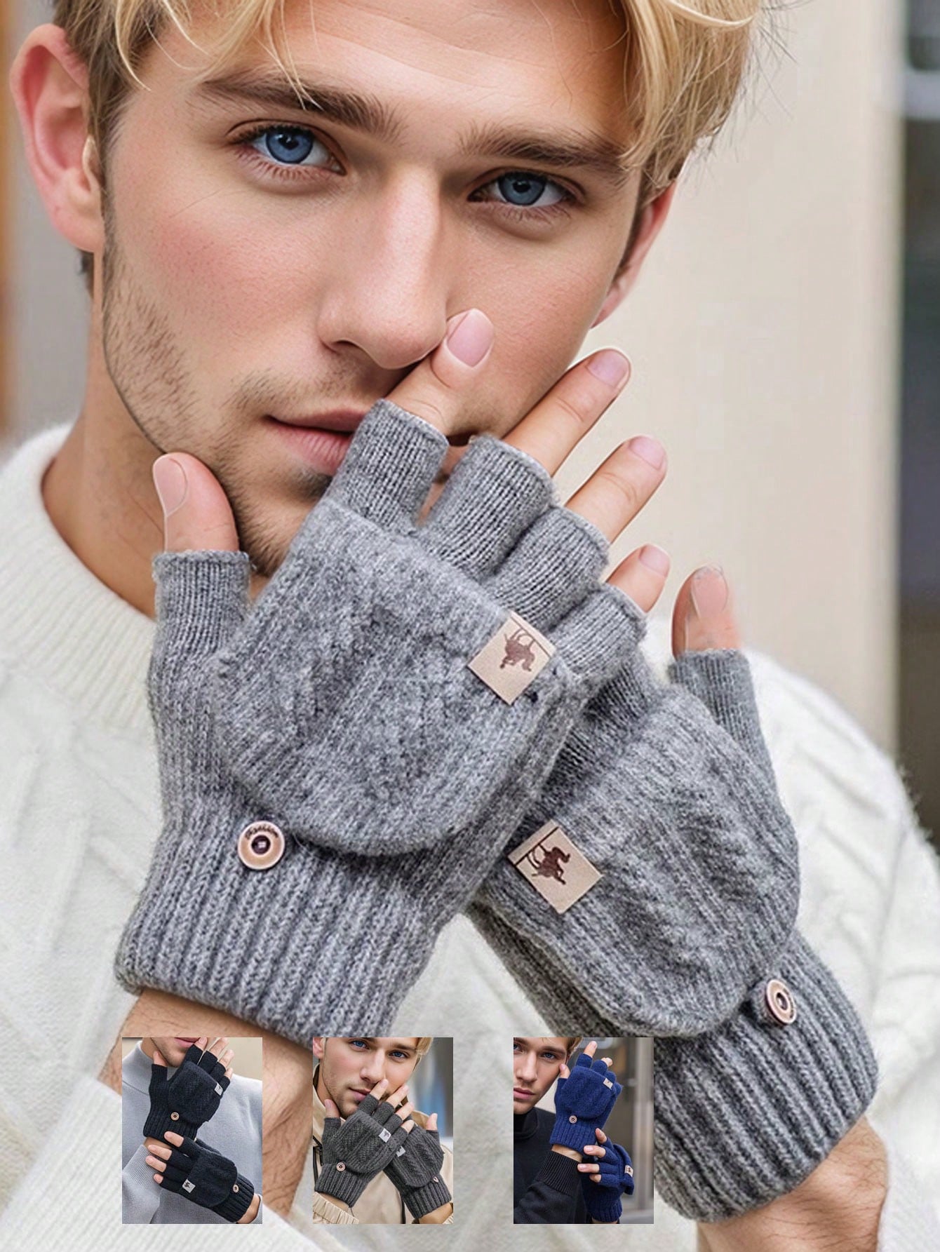 1 Pair Men Plain Winter Thick Warm Gloves, Suitable For Students Writing