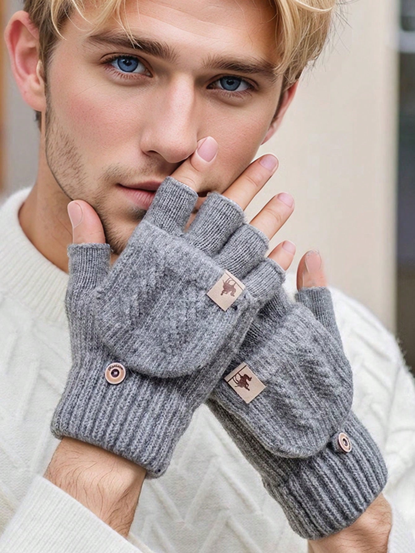 1 Pair Men Plain Winter Thick Warm Gloves, Suitable For Students Writing