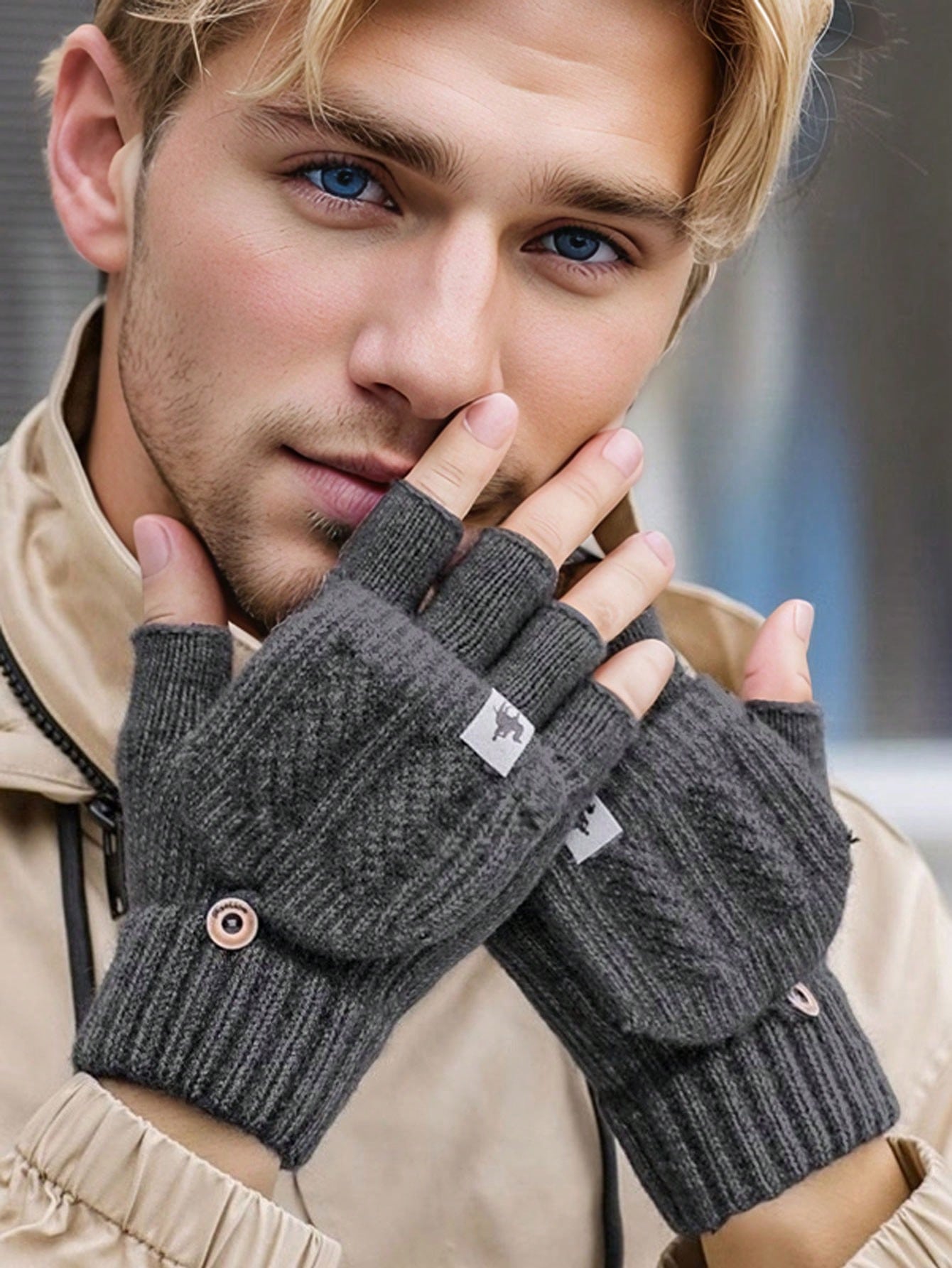 1 Pair Men Plain Winter Thick Warm Gloves, Suitable For Students Writing