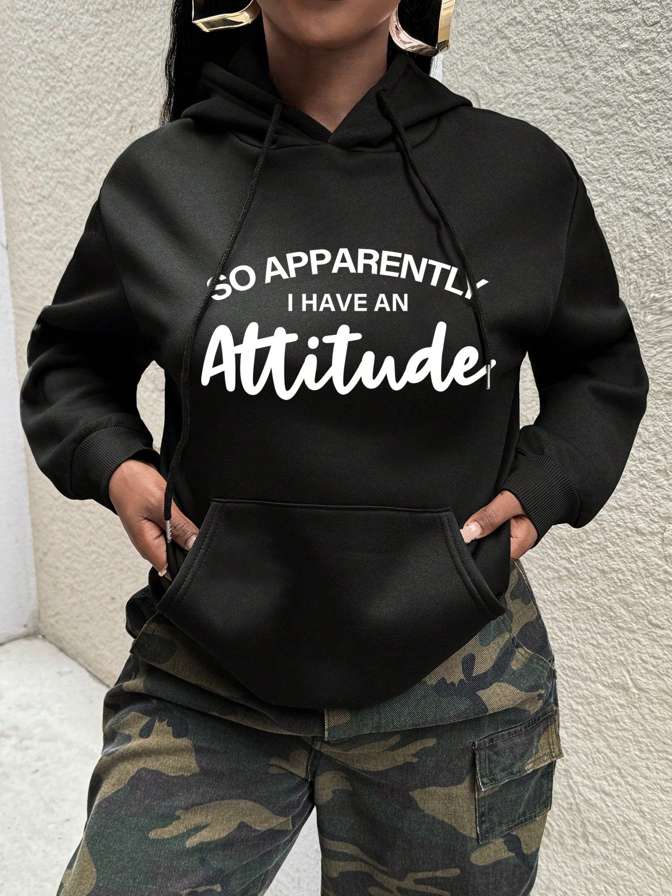 INAWLY Slogan Graphic Kangaroo Pocket Drop Shoulder Drawstring Hoodie SO APPARENTLY I HAVE AN Attitude,Ladies Spring/Fall Casual Drawstring,Pocket Long Sleeve Hooded Loose Regular Light Grey Drop Shoulder Pullovers Women Hoodies,Long Sleeve Tops