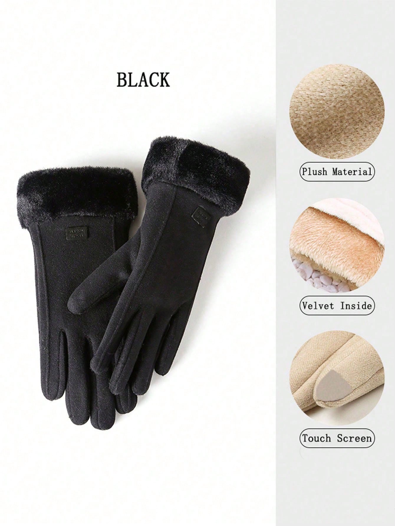 1 Pair Winter Warm Gloves For Women, Plush And Thickened Cold Resistant Gloves, Riding Windproof Suede Touch Screen Gloves, Fashionable Self Heating Outdoor Gloves For Ladies Student Thermal Leisure Split Finger Gloves