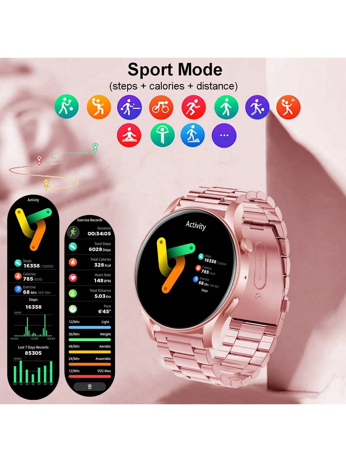 1pc Women's Smartwatch With Calling Function, Heart Rate Monitor, Fitness Tracker, Multiple Sports Modes, Weather, Stopwatch, Music Player, Compatible With IPhone And Android Phones