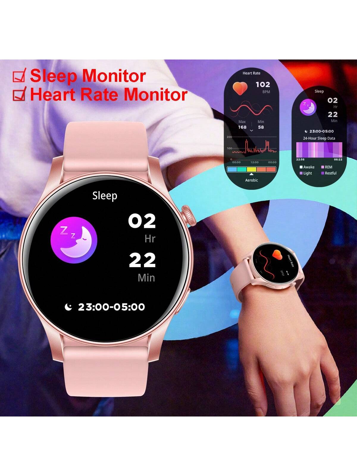 1pc Women's Smartwatch With Calling Function, Heart Rate Monitor, Fitness Tracker, Multiple Sports Modes, Weather, Stopwatch, Music Player, Compatible With IPhone And Android Phones