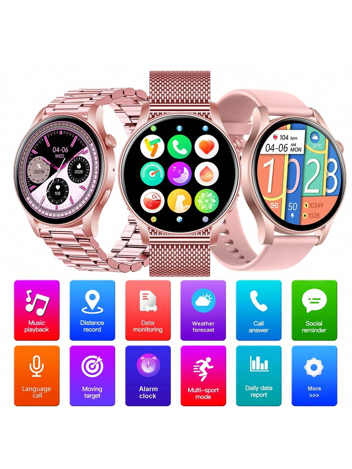 1pc Women's Smartwatch With Calling Function, Heart Rate Monitor, Fitness Tracker, Multiple Sports Modes, Weather, Stopwatch, Music Player, Compatible With IPhone And Android Phones