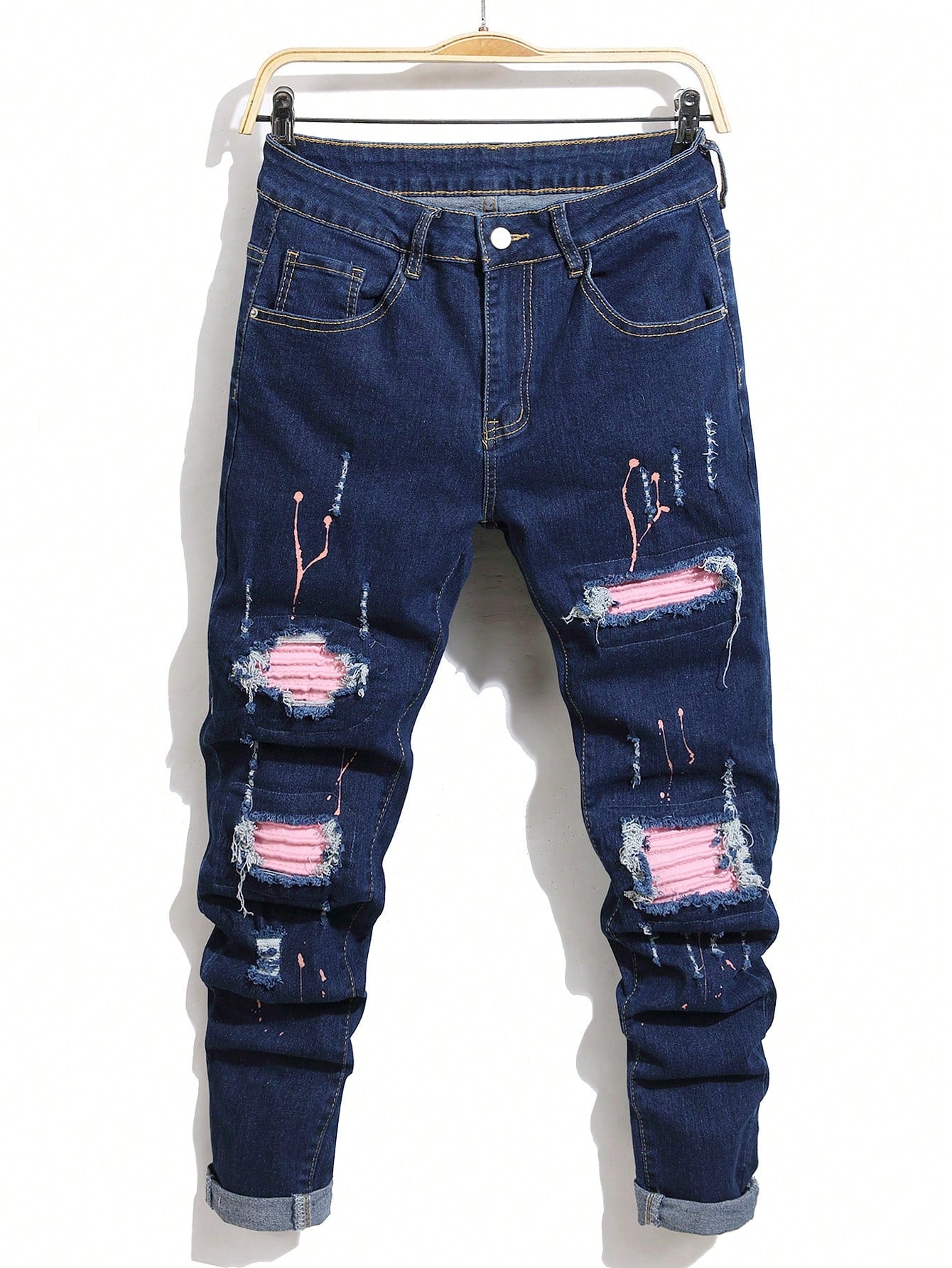 Manfinity LEGND Men's Distressed Slim-Fit Casual Denim Jeans With Pockets